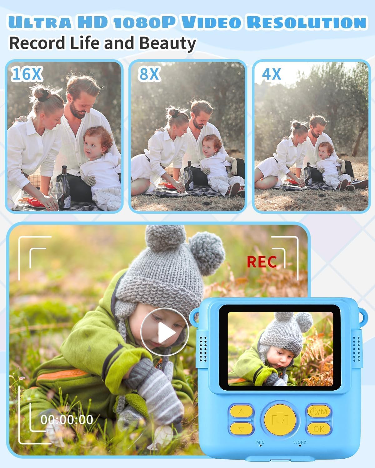 Instant Print Camera for Kids with Video and Digital Zoom - 9