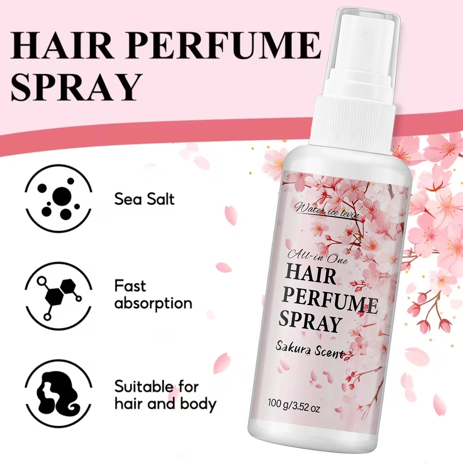 Water Ice Levin Sakura Hair Perfume Spray Anti Frizz Smooth Mist 100g - 10