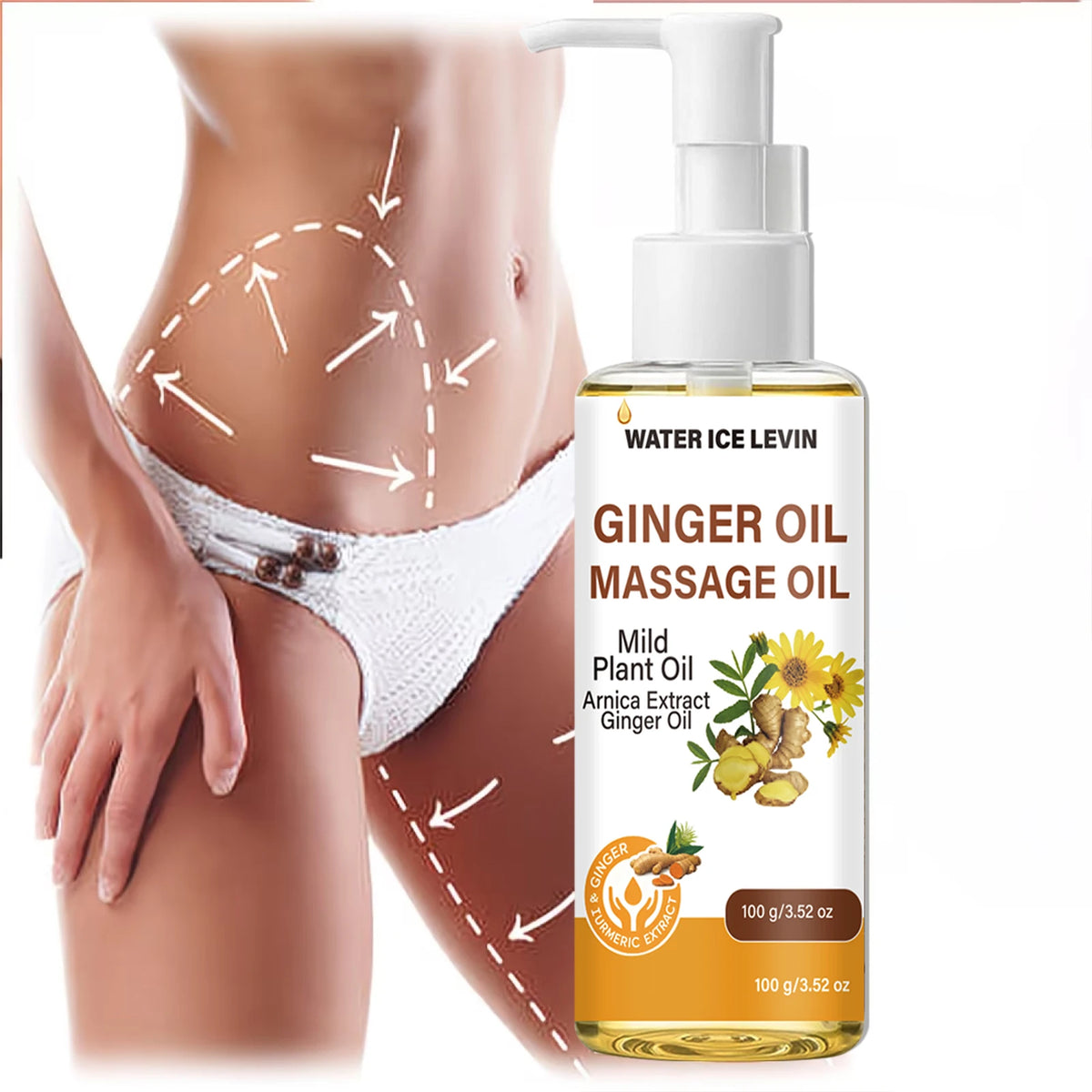 Natural Ginger Arnica Massage Oil Hydrating Plant Based Body Care 100g