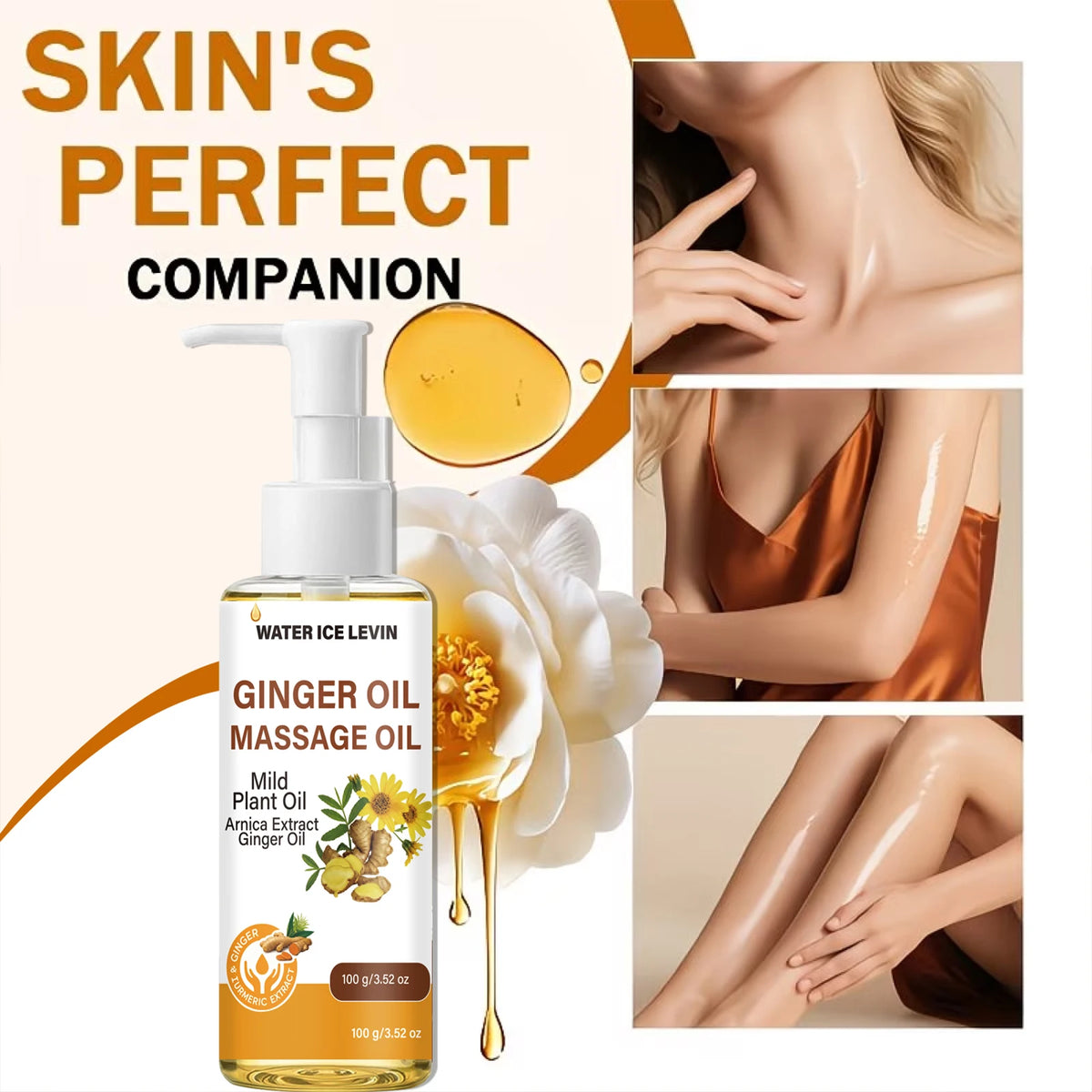 Natural Ginger Arnica Massage Oil Hydrating Plant Based Body Care 100g