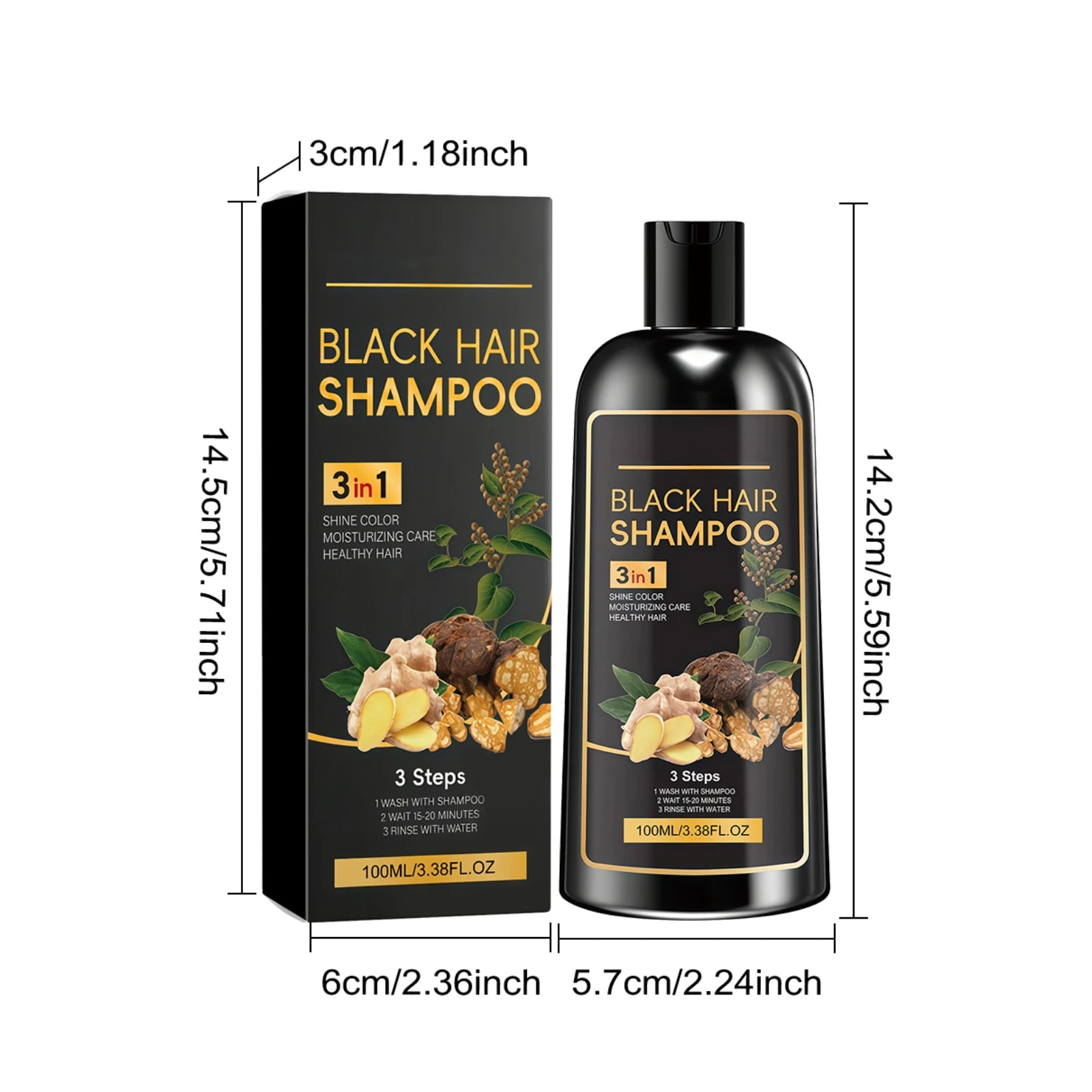 100ml Herbal Black Hair Dye Shampoo for All Hair Types - 8