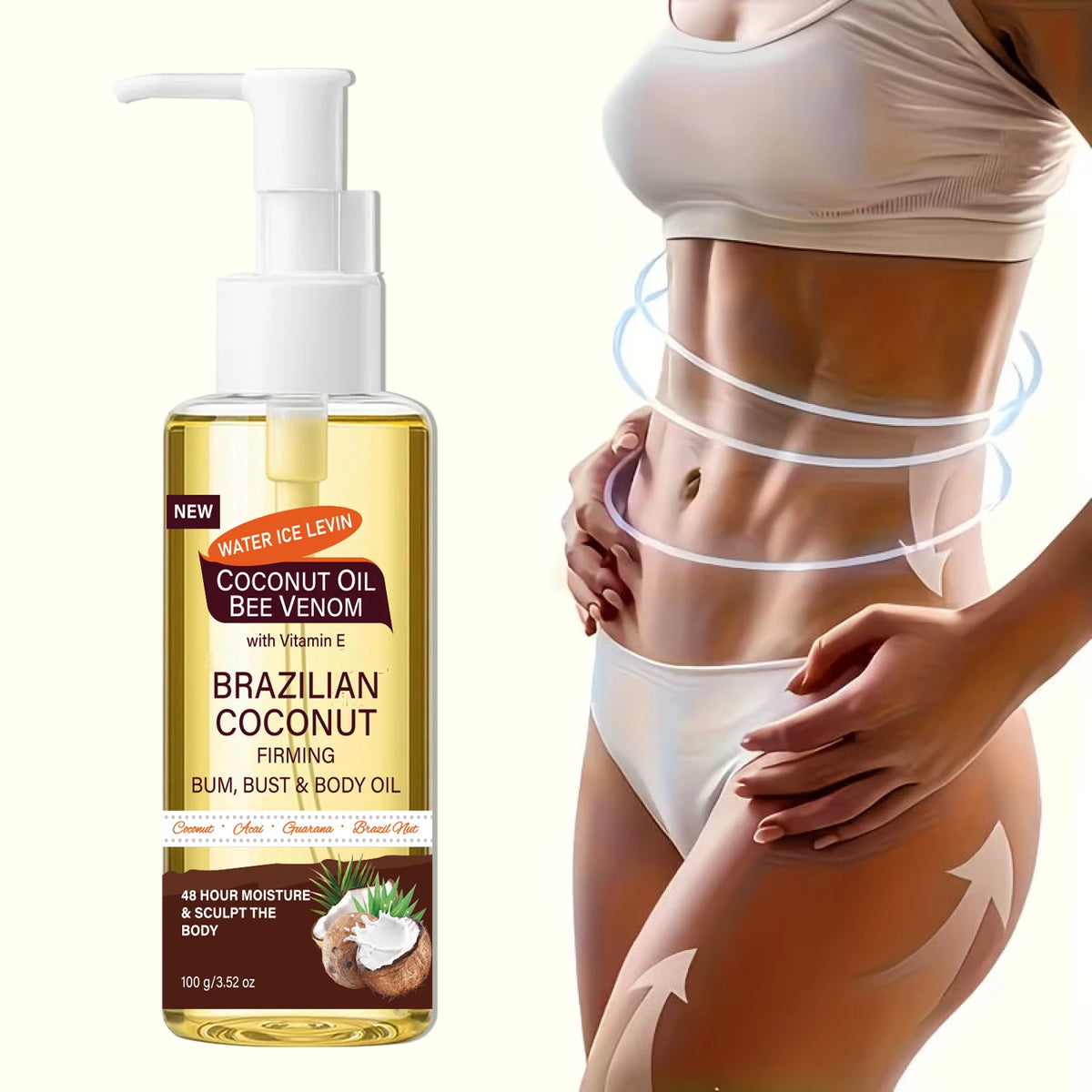 Brazilian Coconut Firming Body Oil Sculpting Moisturizer for Bum Bust