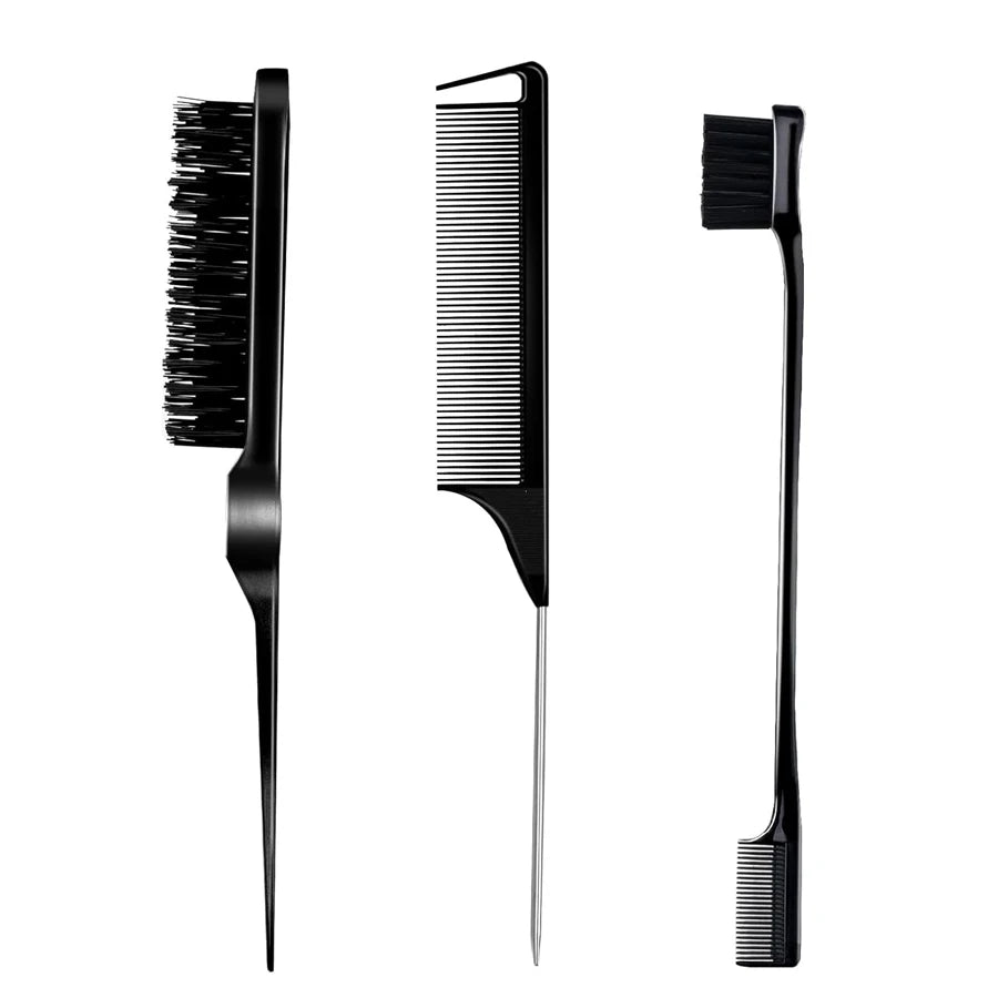 3 Piece Hair Styling Comb and Edge Control Brush Set