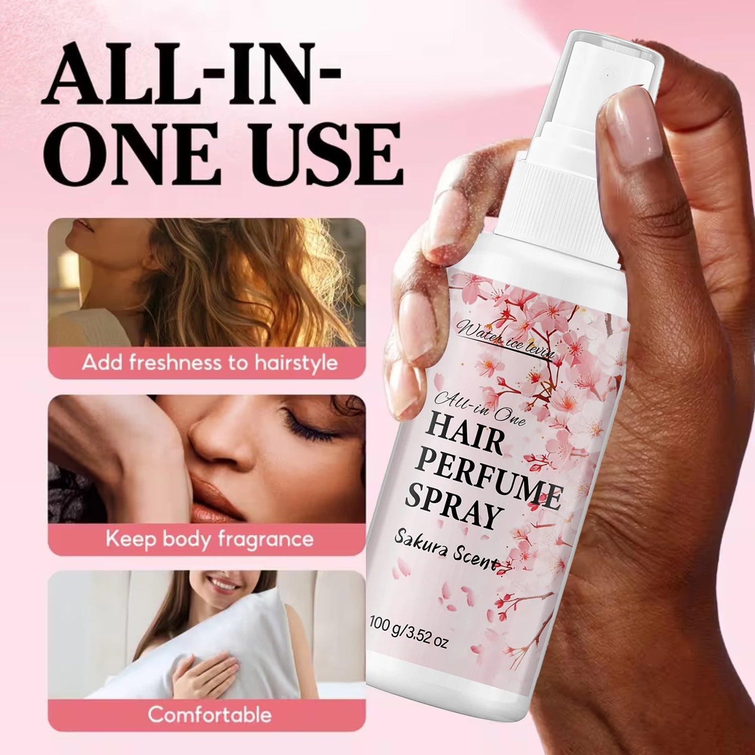Water Ice Levin Sakura Hair Perfume Spray Anti Frizz Smooth Mist 100g - 3