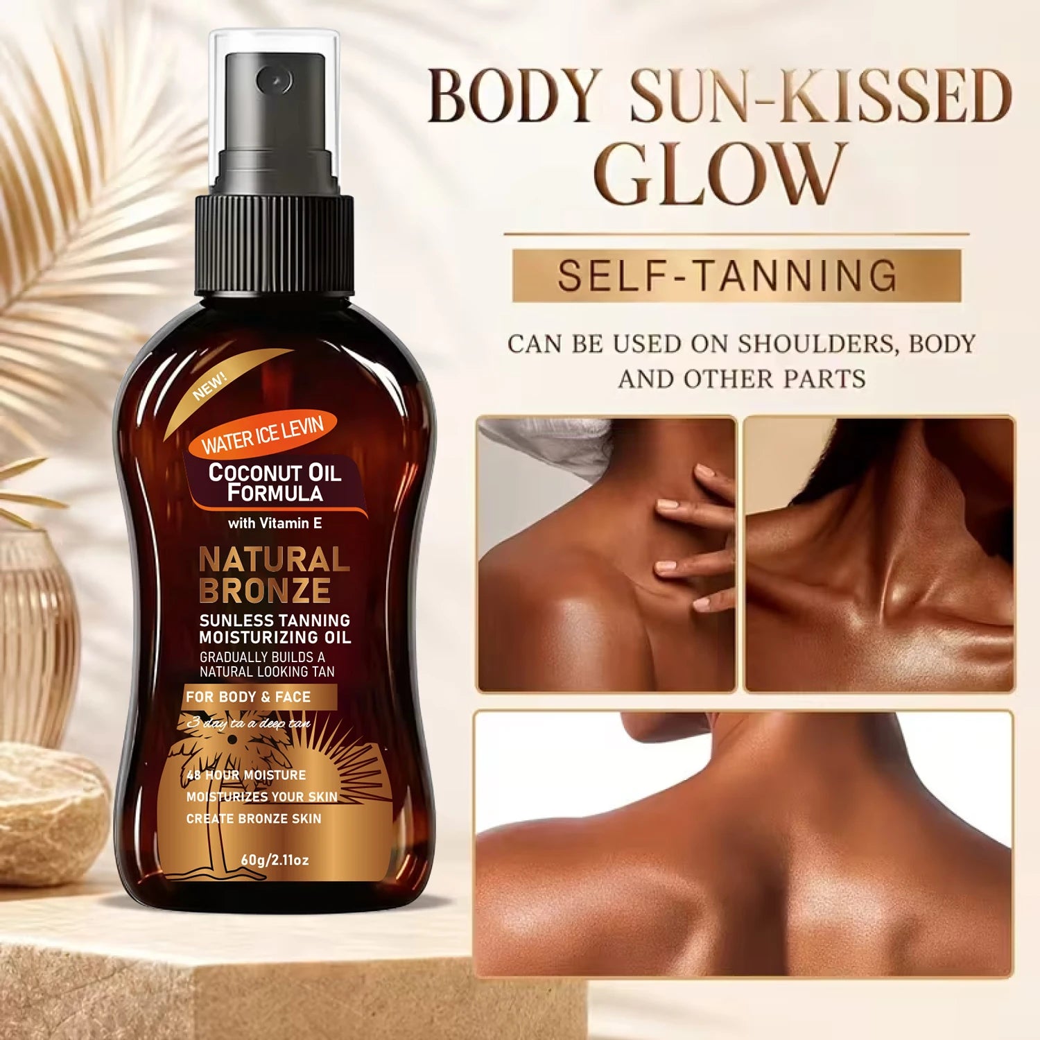 Coconut Vitamin E Self Tanning Oil Gradual Bronzing Body Face Glow - 3