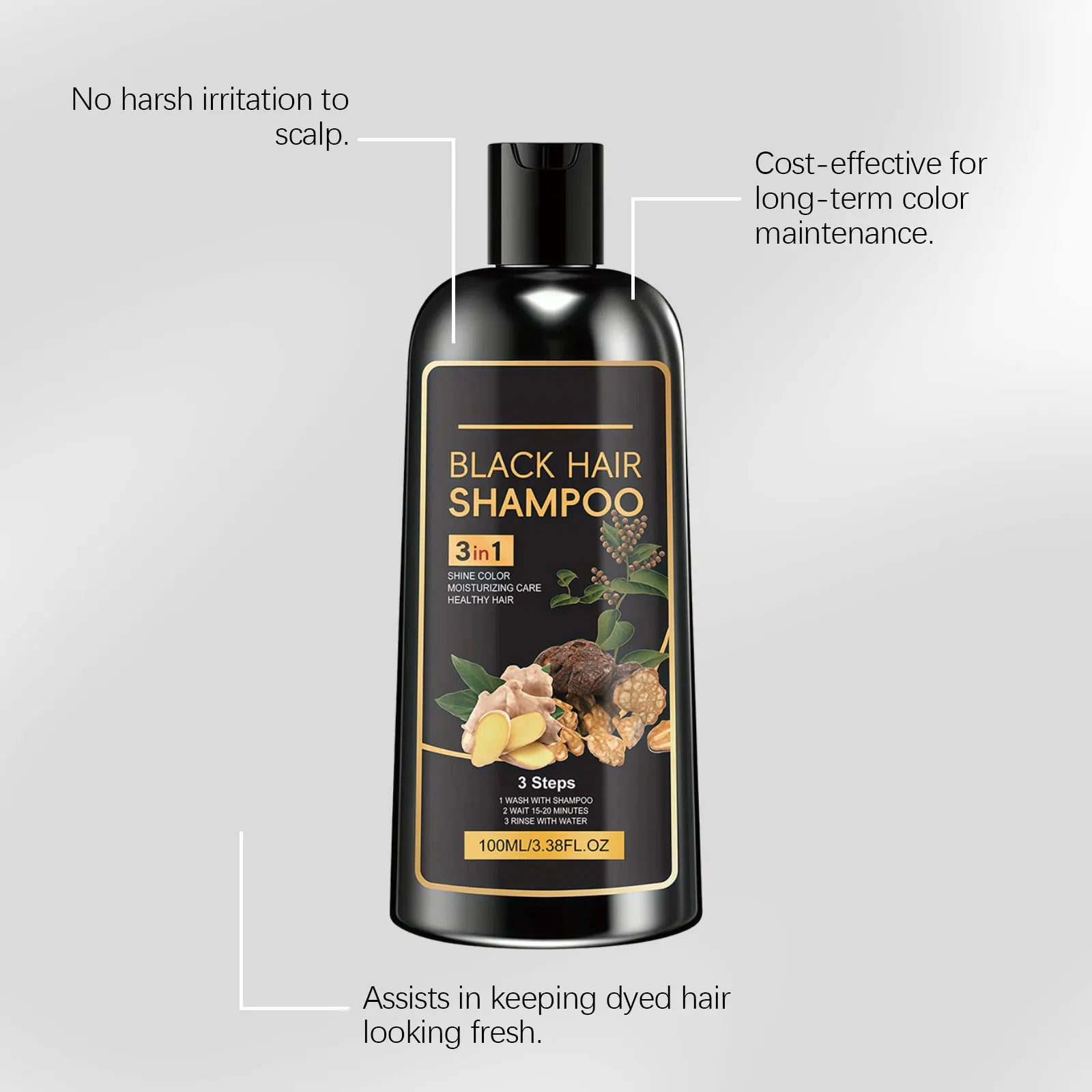 100ml Herbal Black Hair Dye Shampoo for All Hair Types