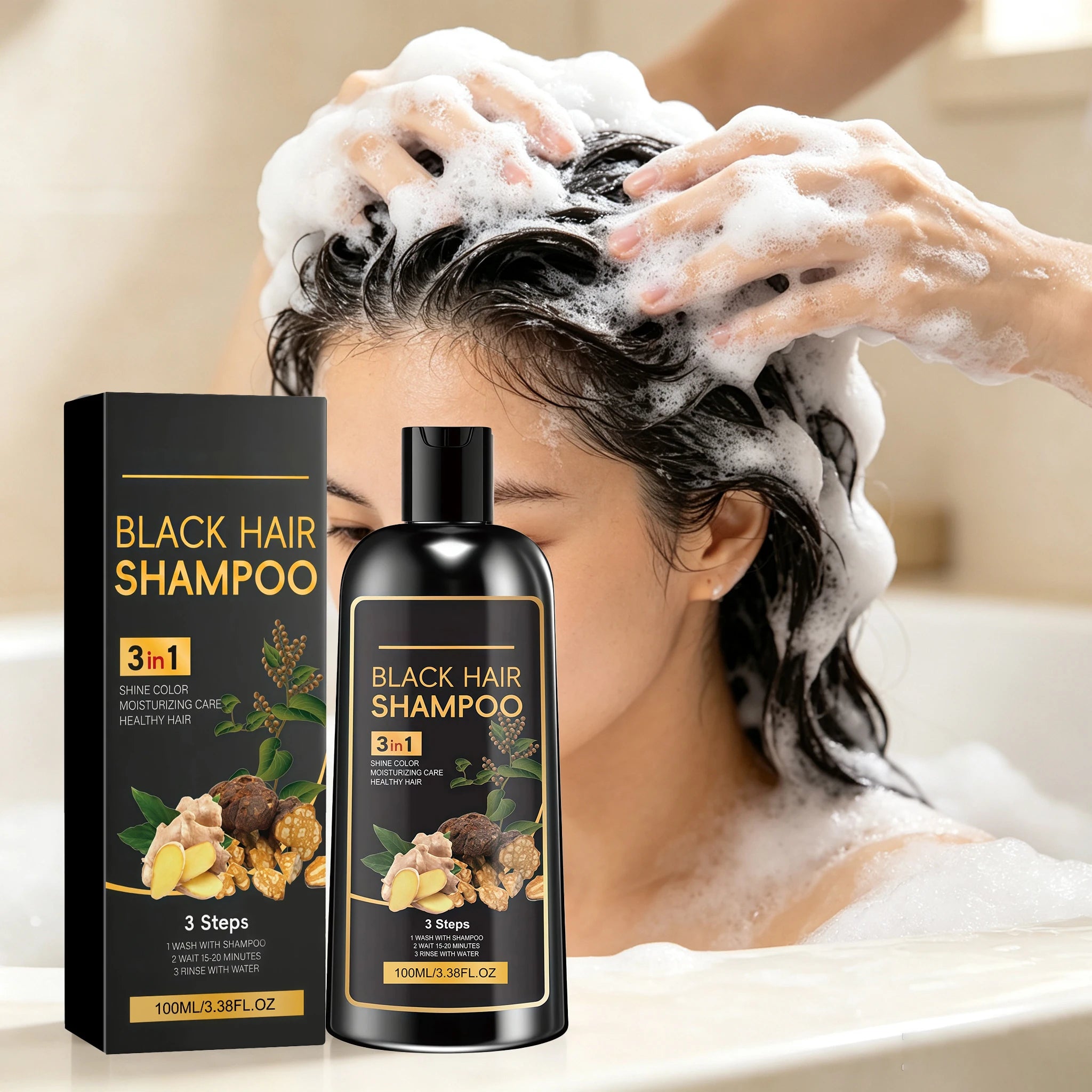 100ml Herbal Black Hair Dye Shampoo for All Hair Types