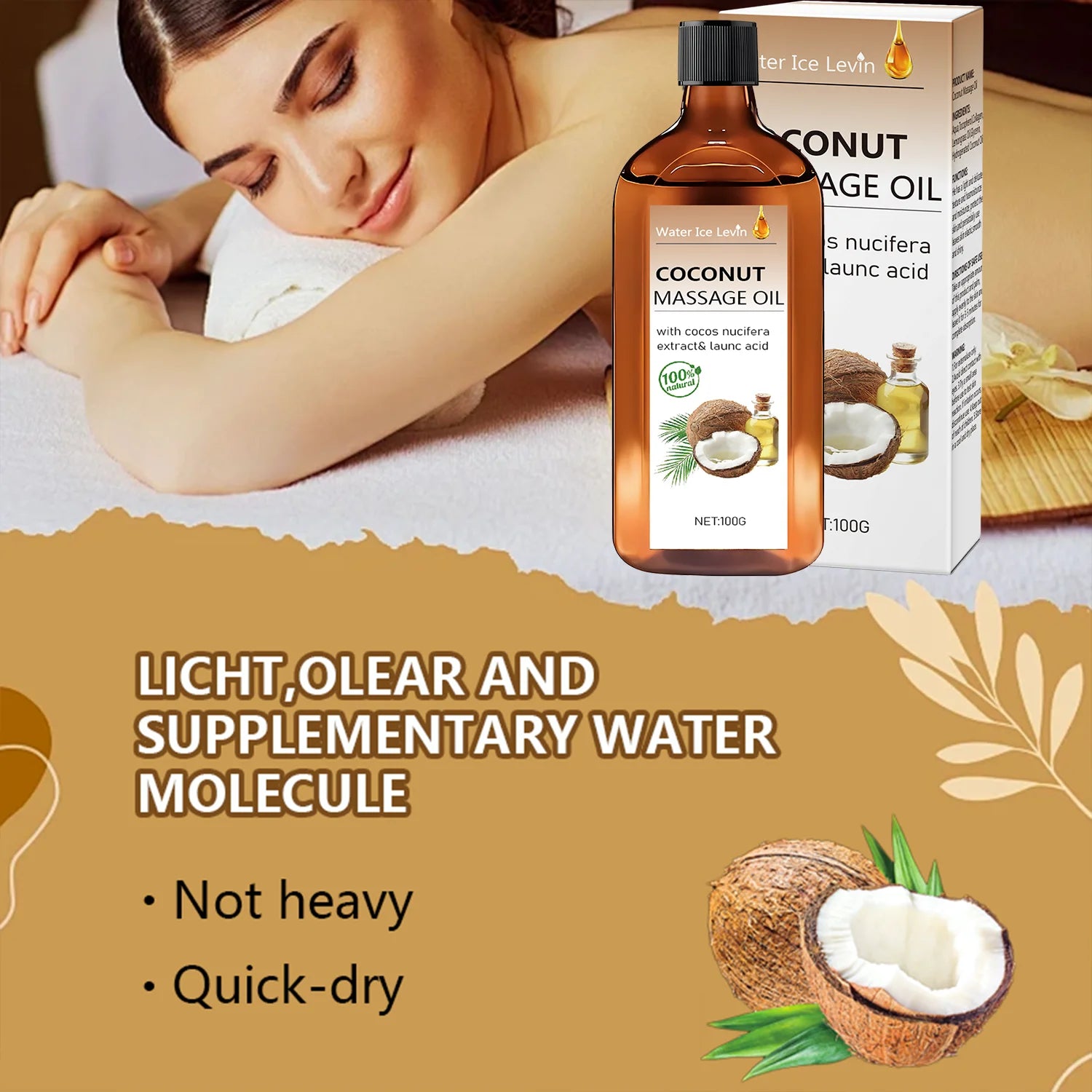 Natural Coconut Massage Oil with Lemongrass Hydrating Body Skin Care - 11