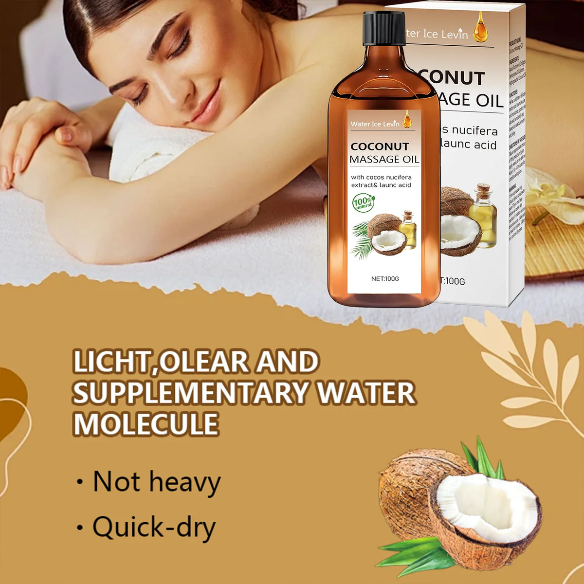 Natural Coconut Massage Oil with Lemongrass Hydrating Body Skin Care