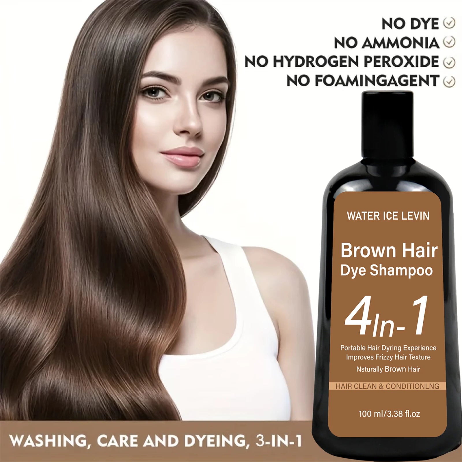 Natural Brown Hair Dye Shampoo 100ml Ginger Ginseng Hair Coloring - 8