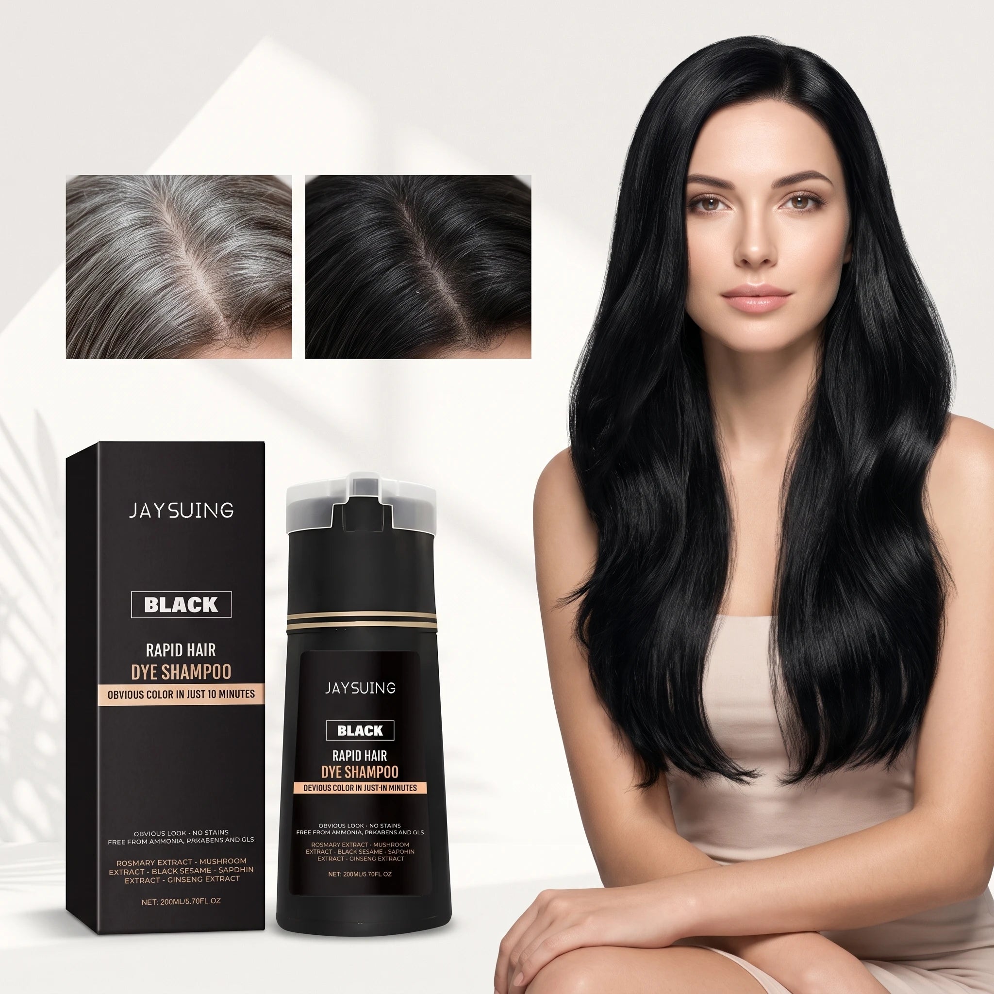 200ml Herbal Black Hair Dyeing Shampoo for Gray Hair Coverage