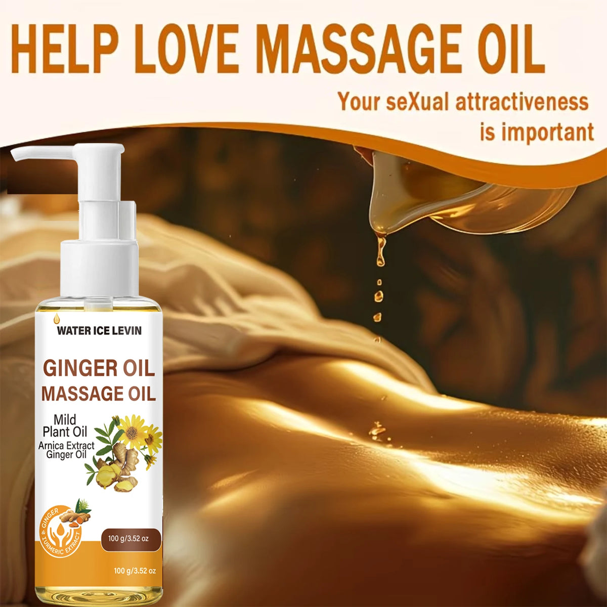 Natural Ginger Arnica Massage Oil Hydrating Plant Based Body Care 100g