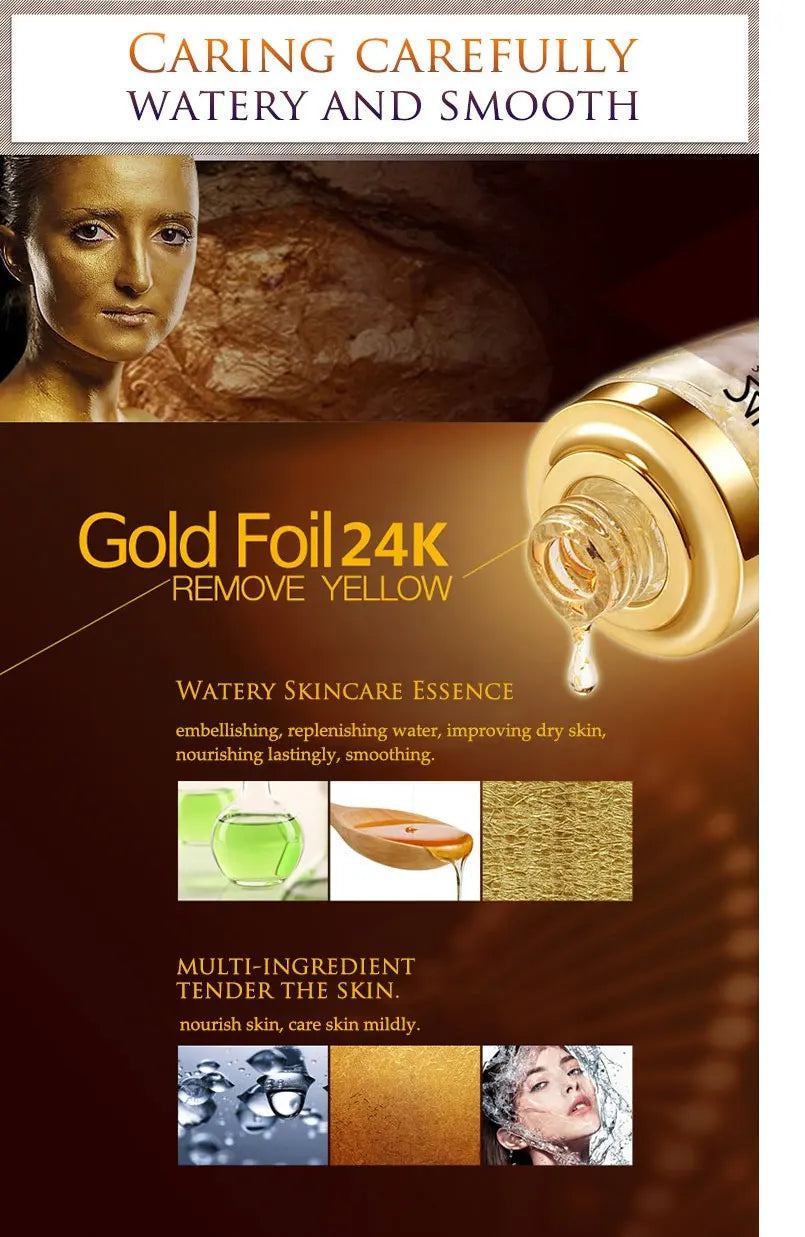 BIOAQUA 24K Gold Face Serum Anti Aging Hyaluronic Acid Skin Moisturizer