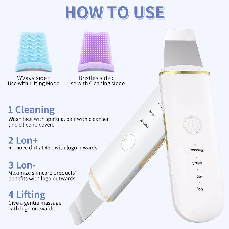 Ultrasonic Skin Scrubber and Facial Pore Cleansing Spatula - 10