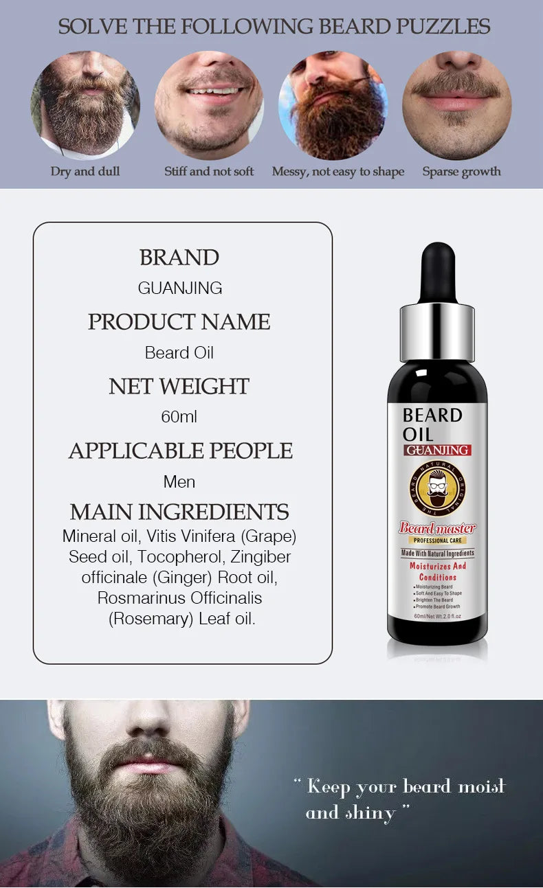 Guanjing Beard Growth Oil Natural Organic Men Beard Conditioner 60ml