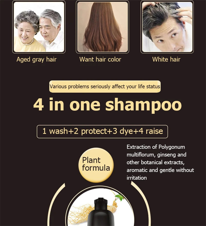 500ml Herbal Hair Color Shampoo for Gray Hair Coverage and Shine - 22