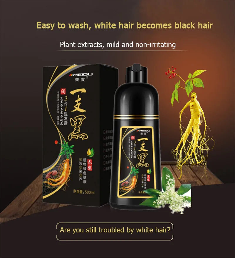 500ml Herbal Hair Color Shampoo for Gray Hair Coverage and Shine - 20