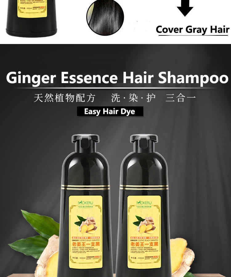 Natural Ginger Herbal Hair Dye Shampoo 500ml for Gray Hair Coverage - 11