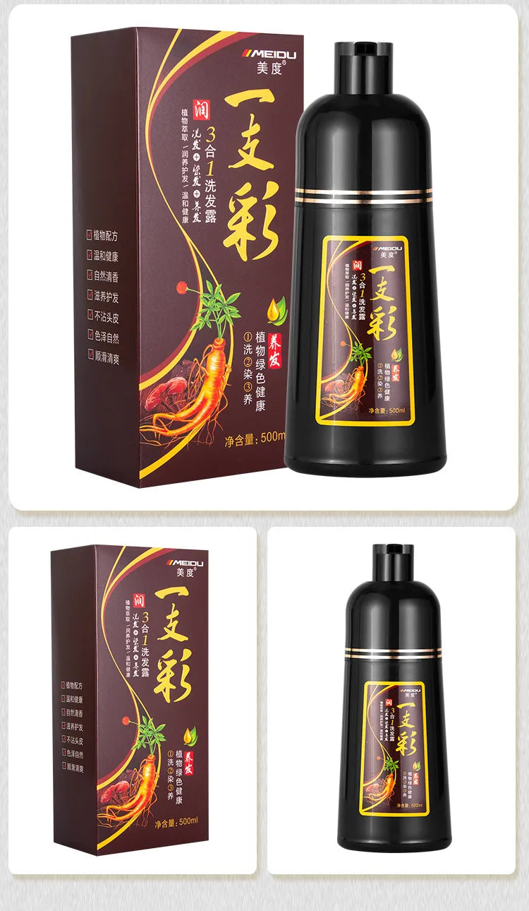 500ml Herbal Hair Color Shampoo for Gray Hair Coverage and Shine - 24