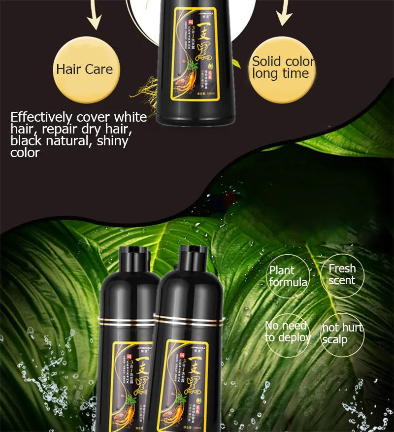500ml Herbal Hair Color Shampoo for Gray Hair Coverage and Shine