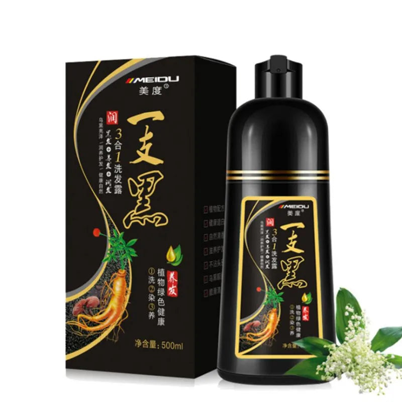 500ml Herbal Hair Color Shampoo for Gray Hair Coverage and Shine - 19