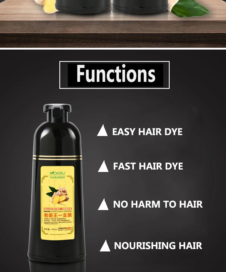 Natural Ginger Herbal Hair Dye Shampoo 500ml for Gray Hair Coverage - 12