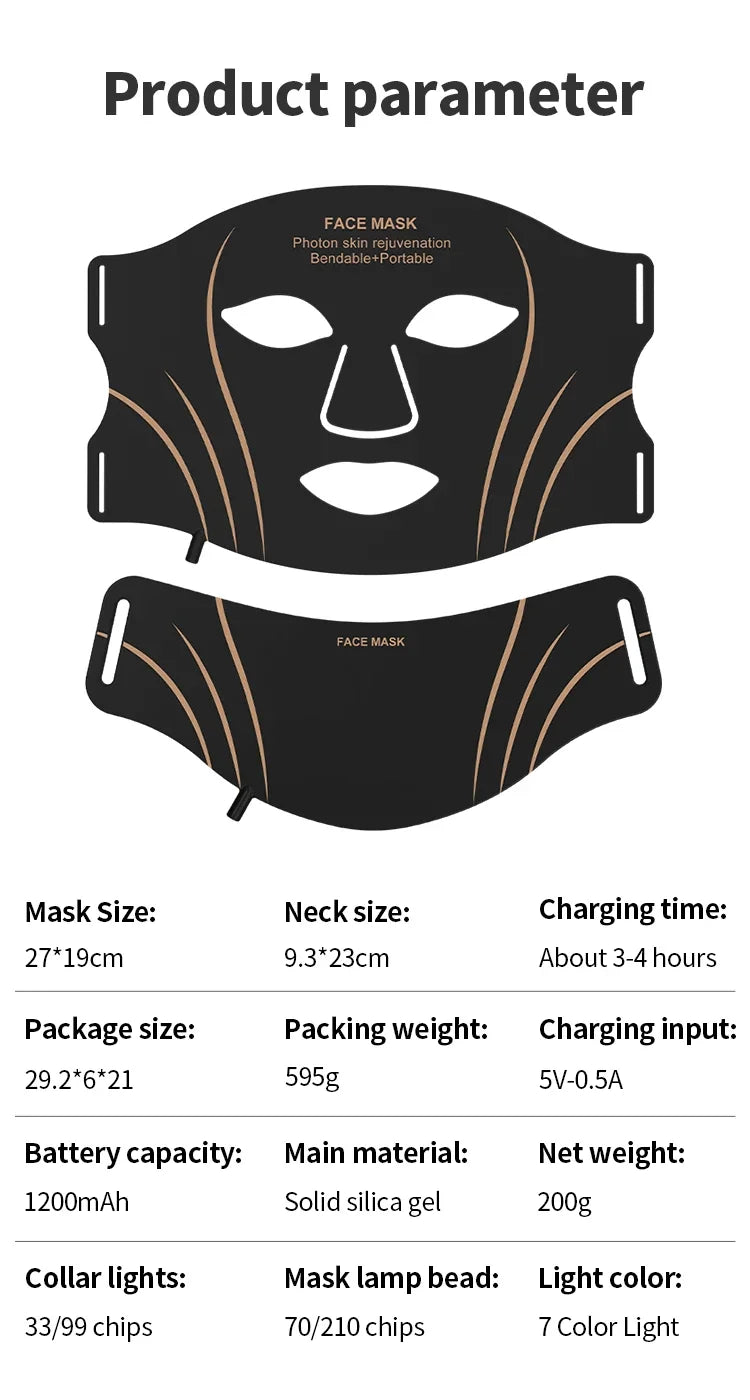 7-Color LED Face and Neck Rejuvenation Light Therapy Mask