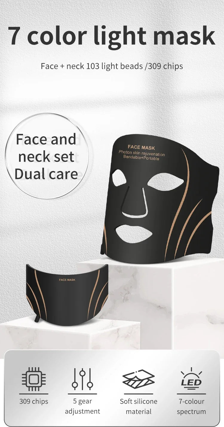 7-Color LED Face and Neck Rejuvenation Light Therapy Mask