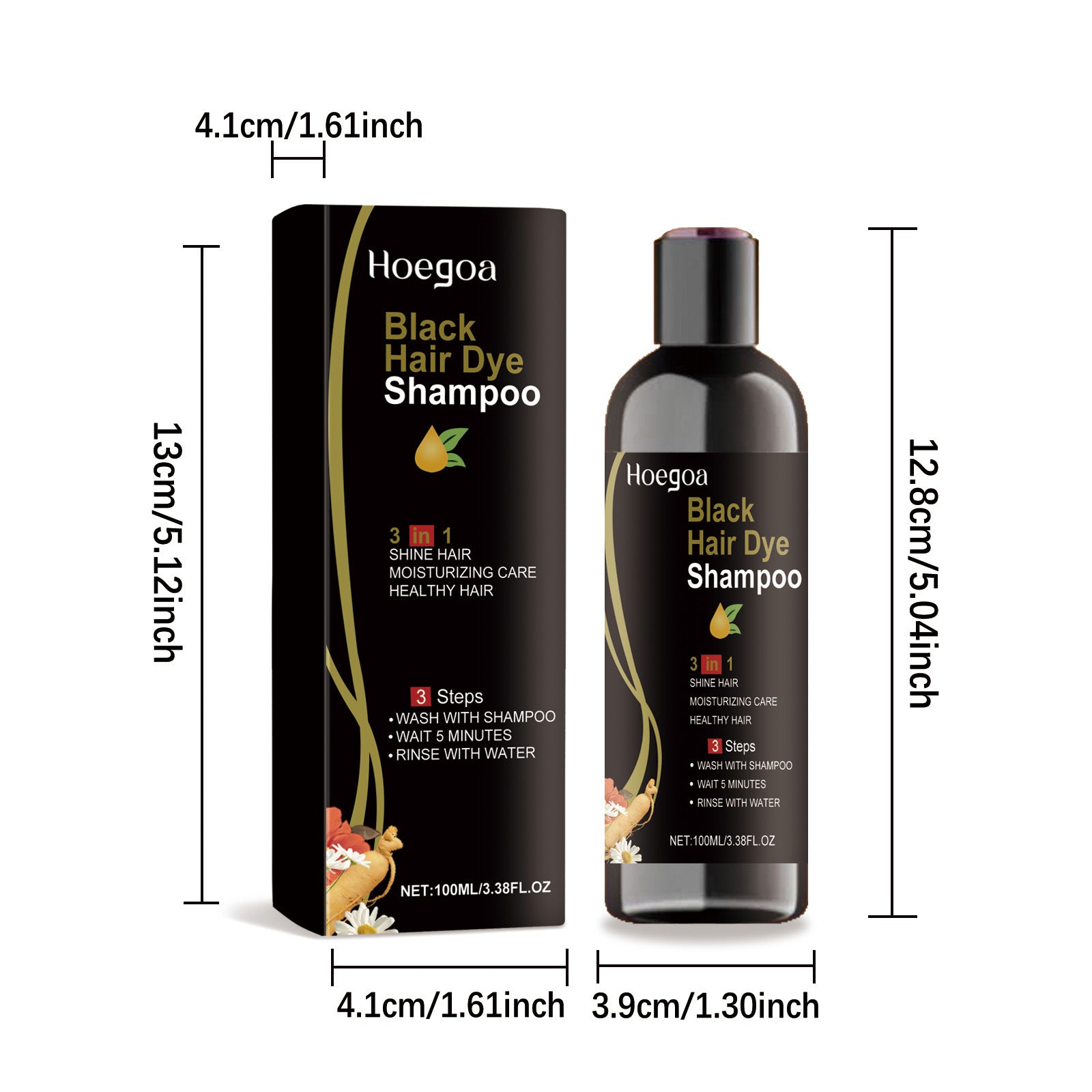 Natural Herbal Black Hair Dye Shampoo for Grey Coverage 100ml