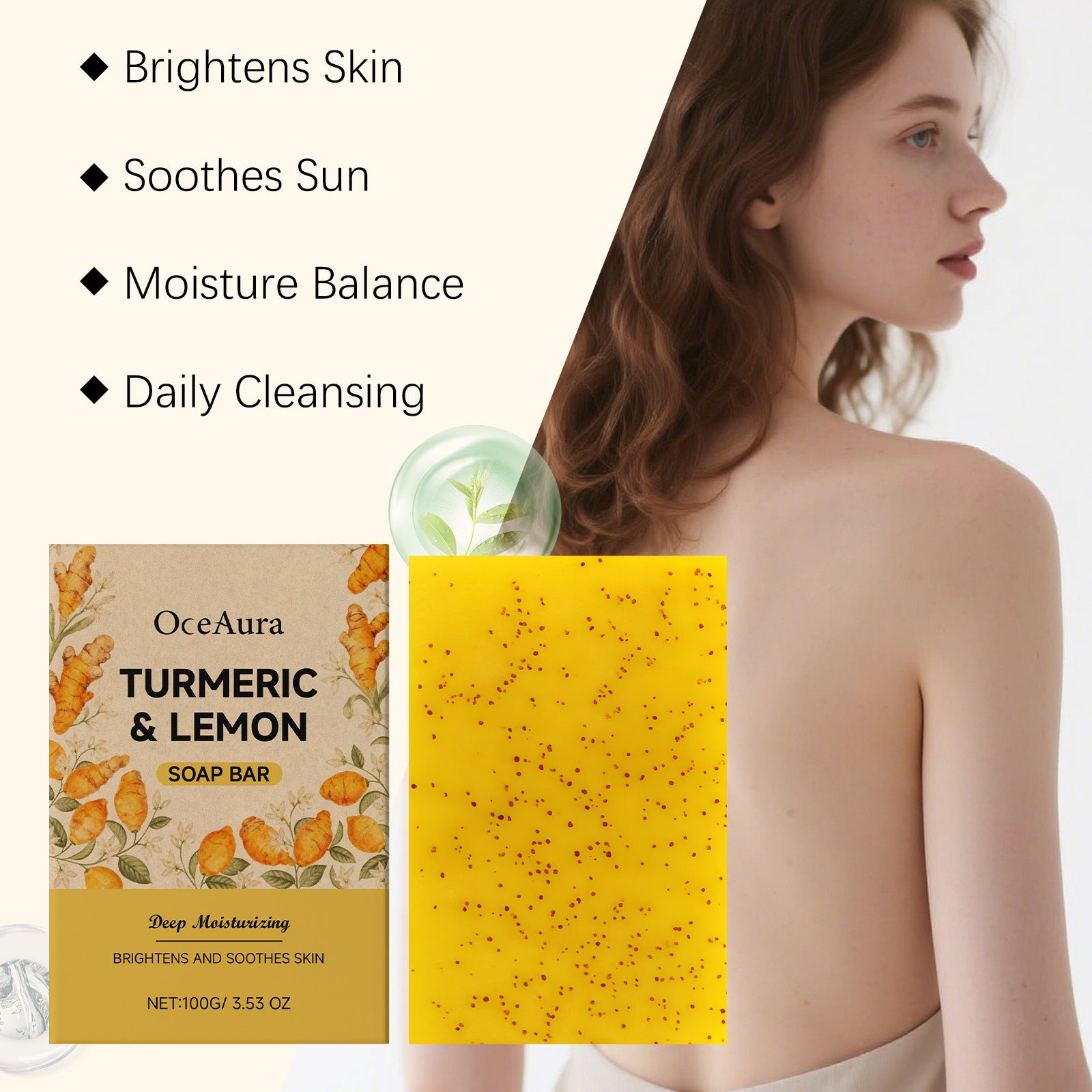 Turmeric Kojic Acid Brightening Bar Soap for Face and Body Cleansing
