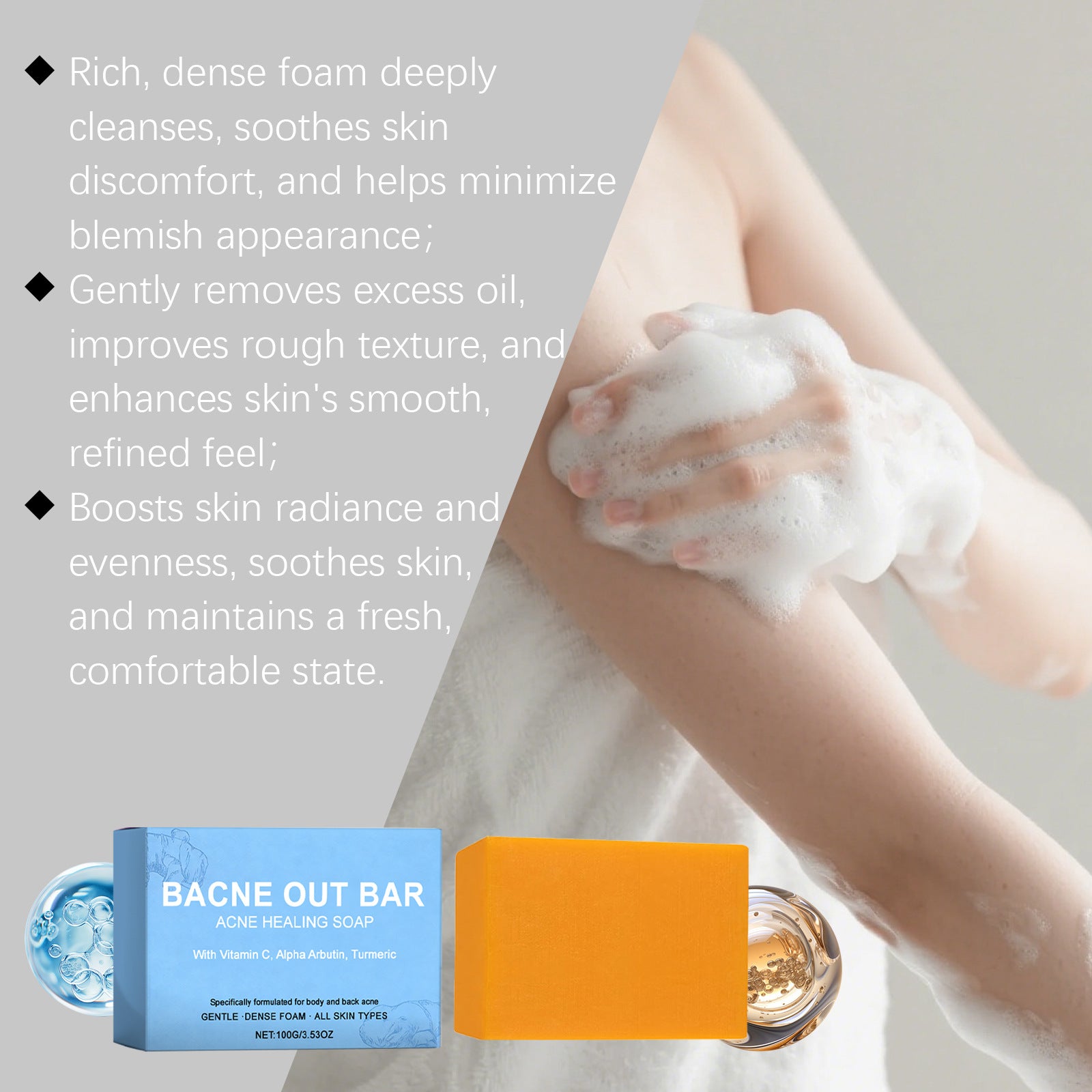 Turmeric Bar Soap for Back and Body Acne Treatment and Skin Brightening - 15