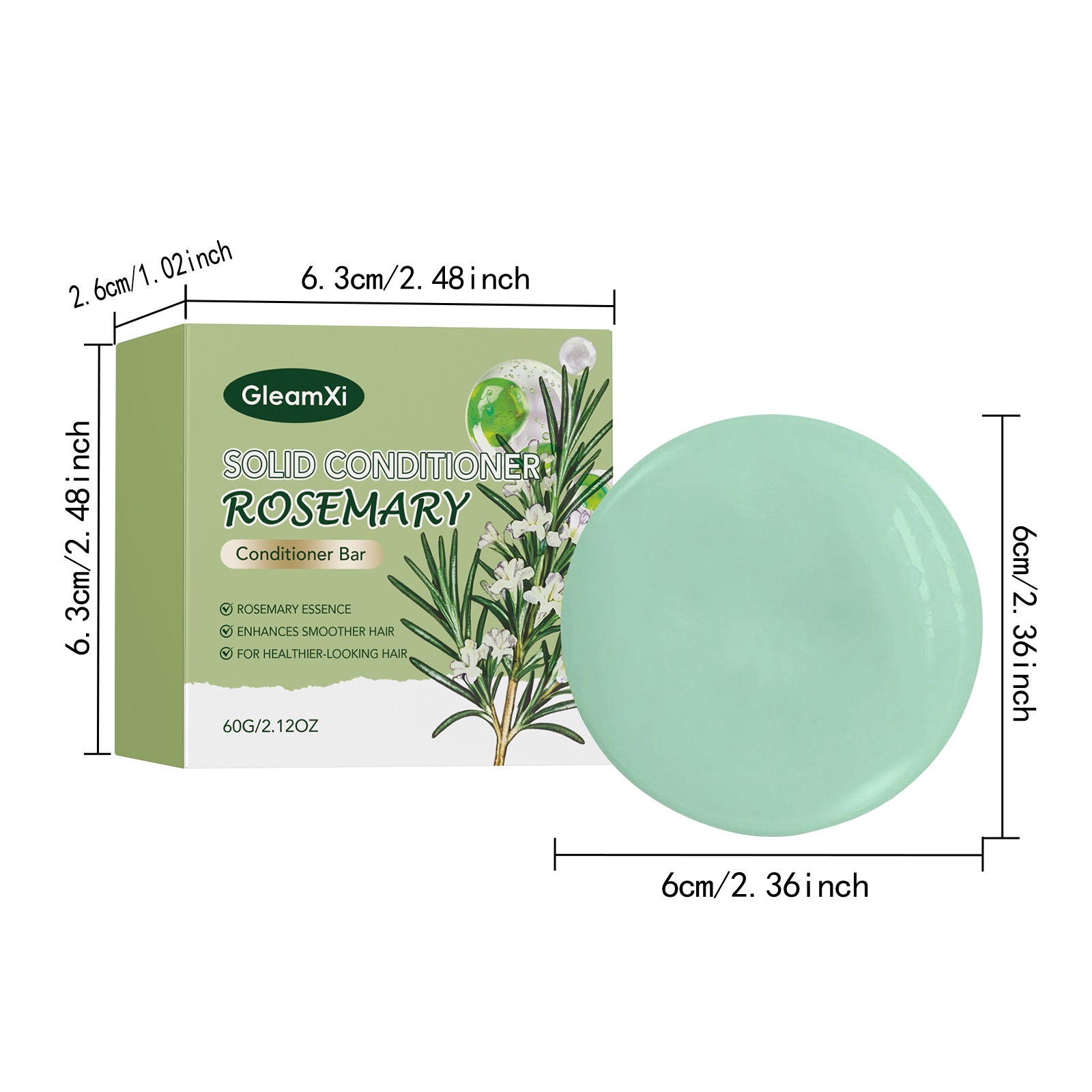 Rosemary Solid Hair Conditioner Bar 60g Natural Repairing Anti Frizz - 7