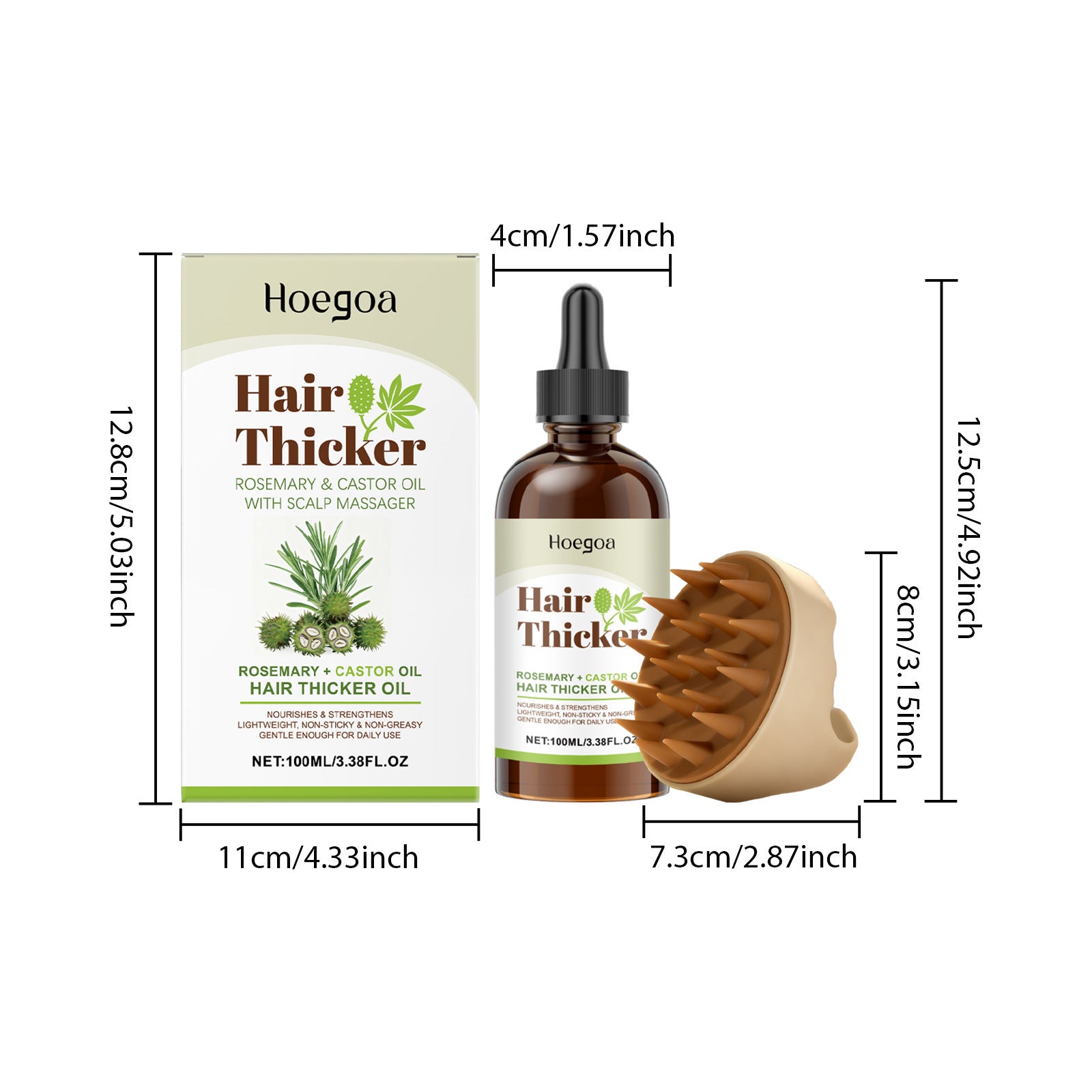 Rosemary Castor Hair Thickening Oil Set with Silicone Scalp Massager - 7