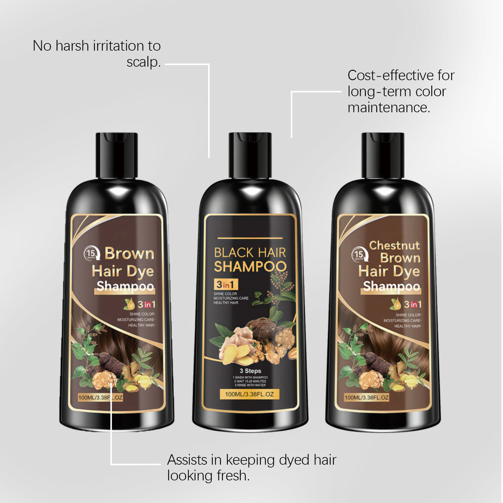 3 in 1 Herbal Ginger Hair Dye Shampoo for Gray and White Hair Coverage