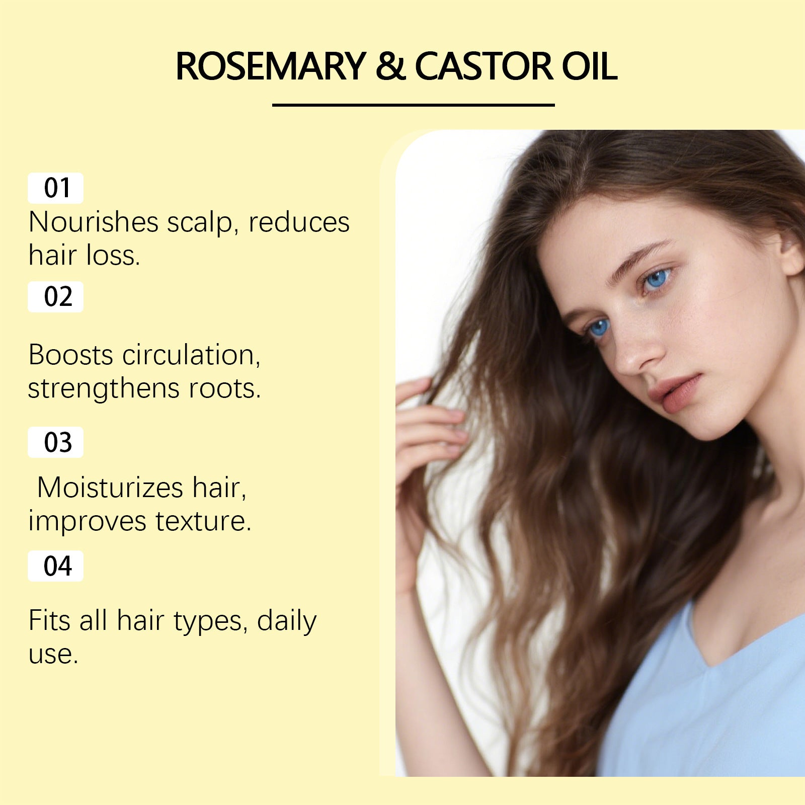 Rosemary Castor Hair Thickening Oil Set with Silicone Scalp Massager