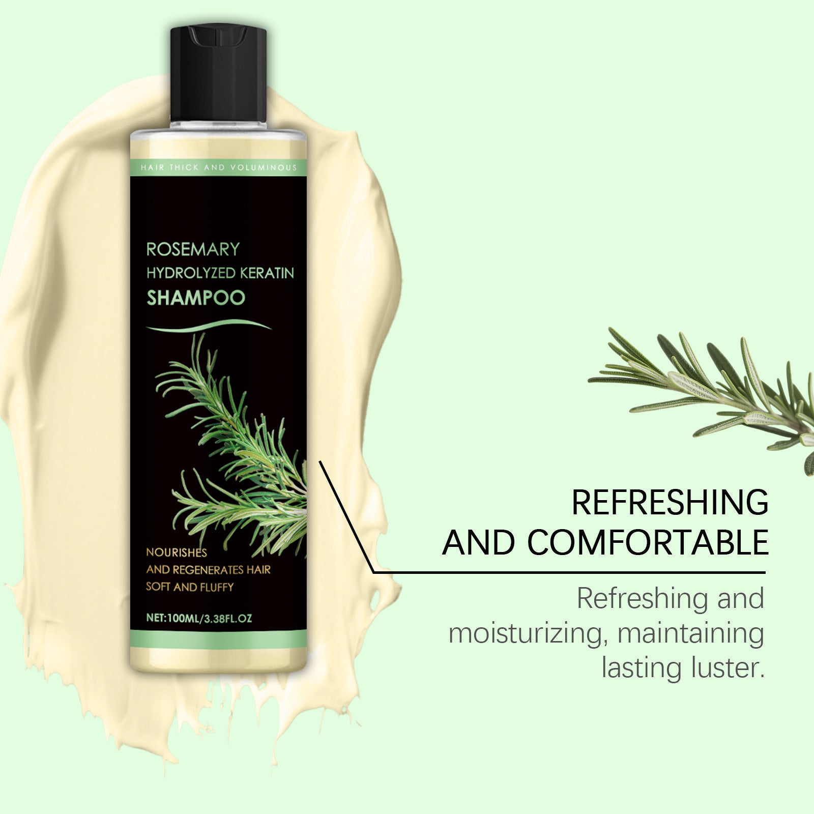 Rosemary Hydrolyzed Keratin Shampoo 100ml Scalp Soothing Volumizing