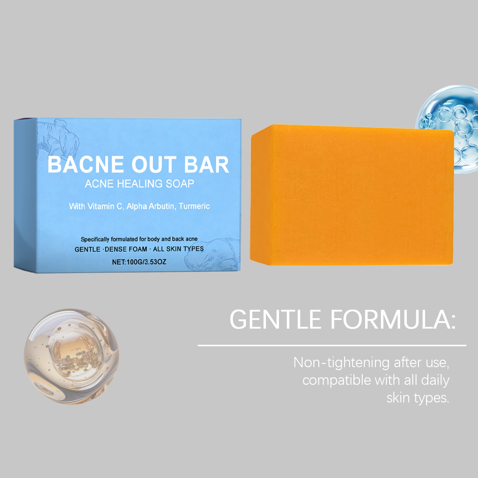 Turmeric Bar Soap for Back and Body Acne Treatment and Skin Brightening