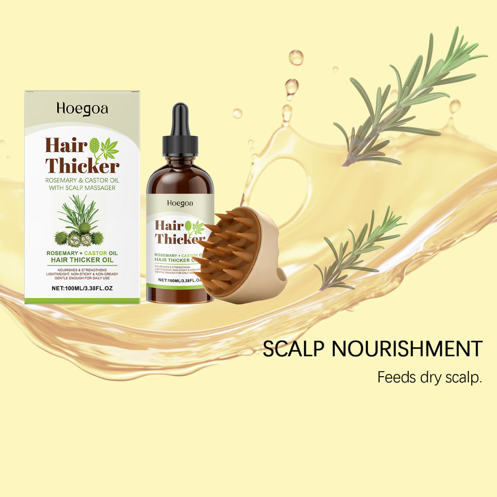Rosemary Castor Hair Thickening Oil Set with Silicone Scalp Massager