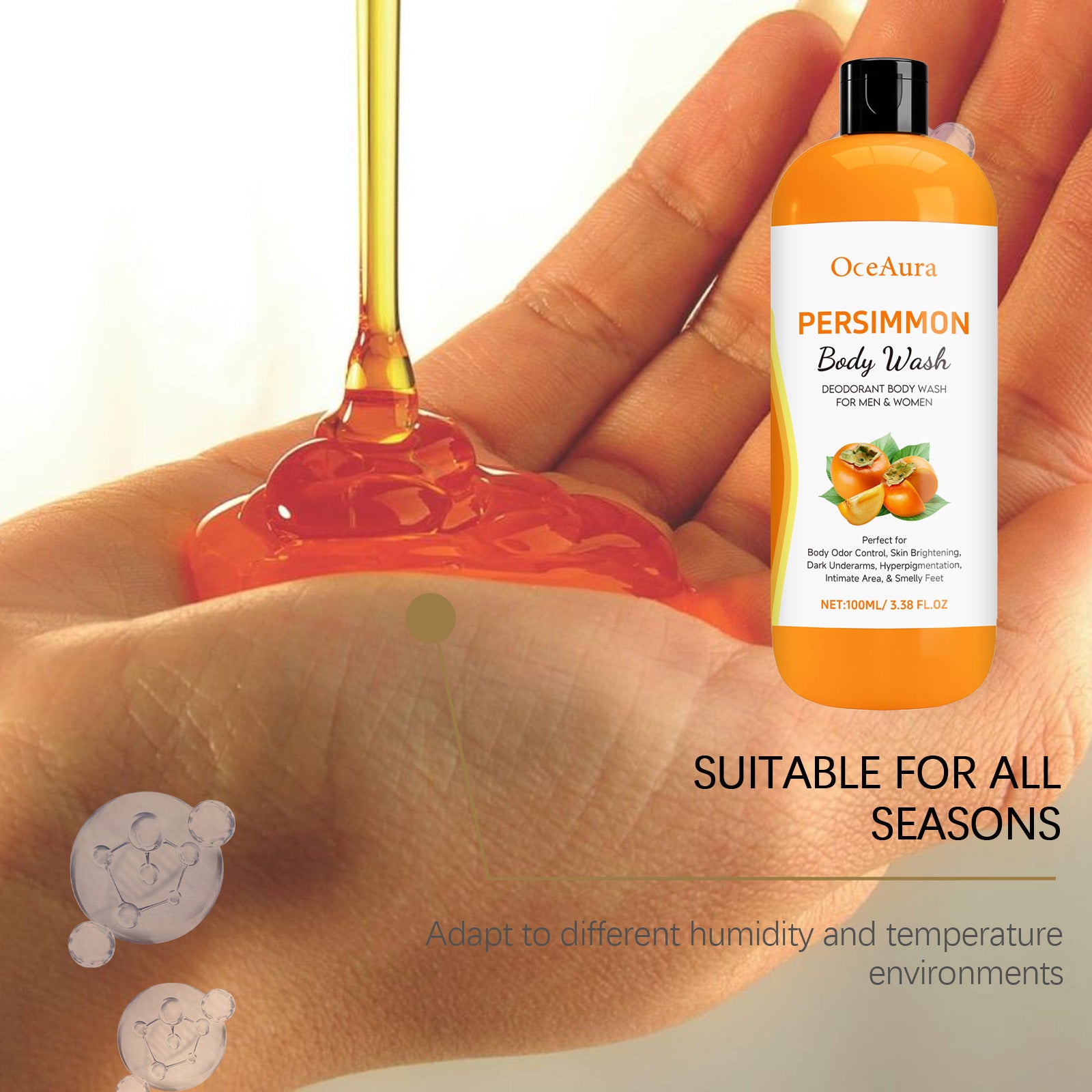 Persimmon Extract Body Wash Odor Control and Skin Brightening Shower Gel - 14