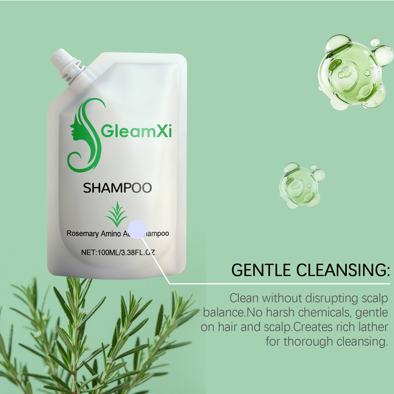 Rosemary Amino Acid Hair Shampoo 100ml Oil Control and Scalp Cleansing