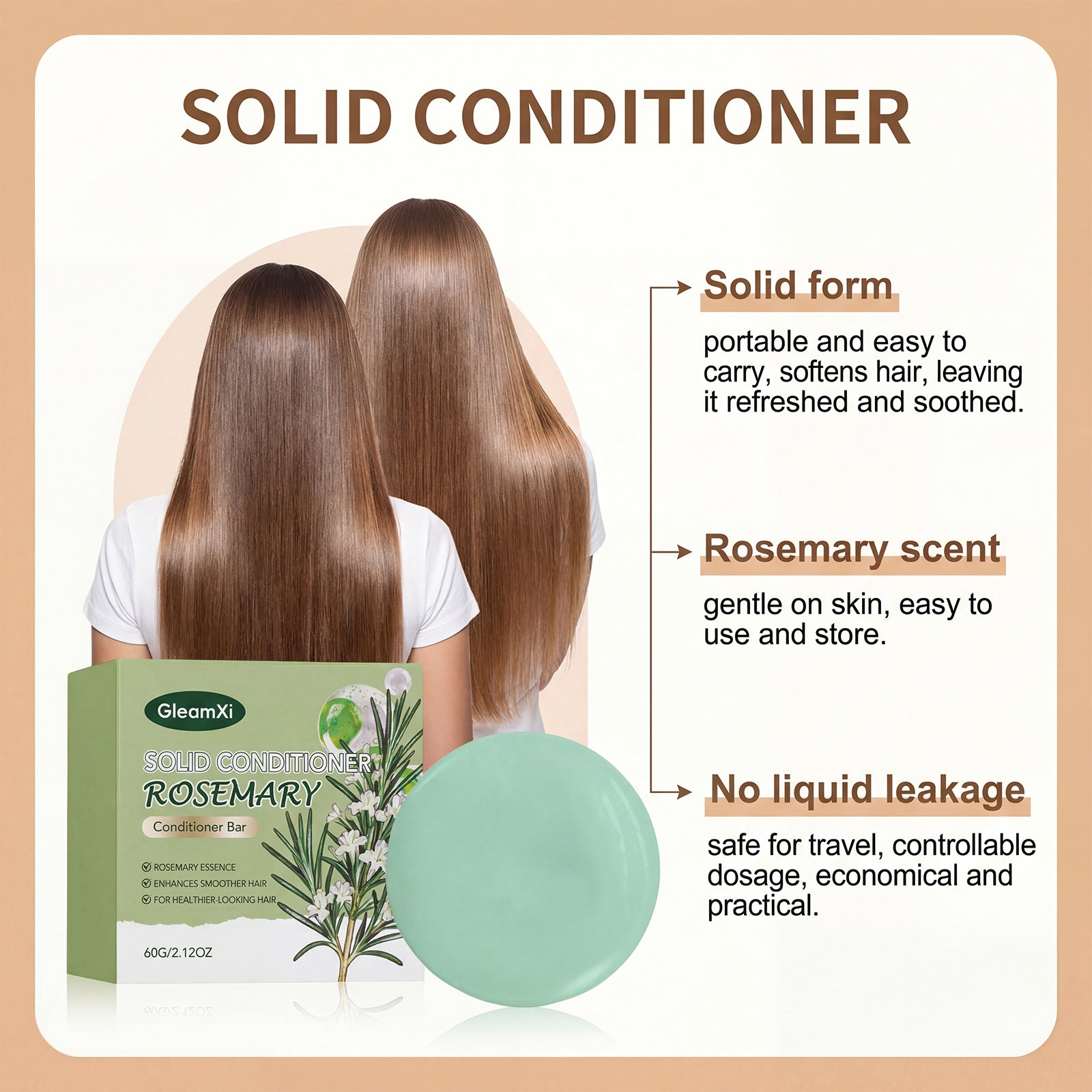 Rosemary Solid Hair Conditioner Bar 60g Natural Repairing Anti Frizz - 13