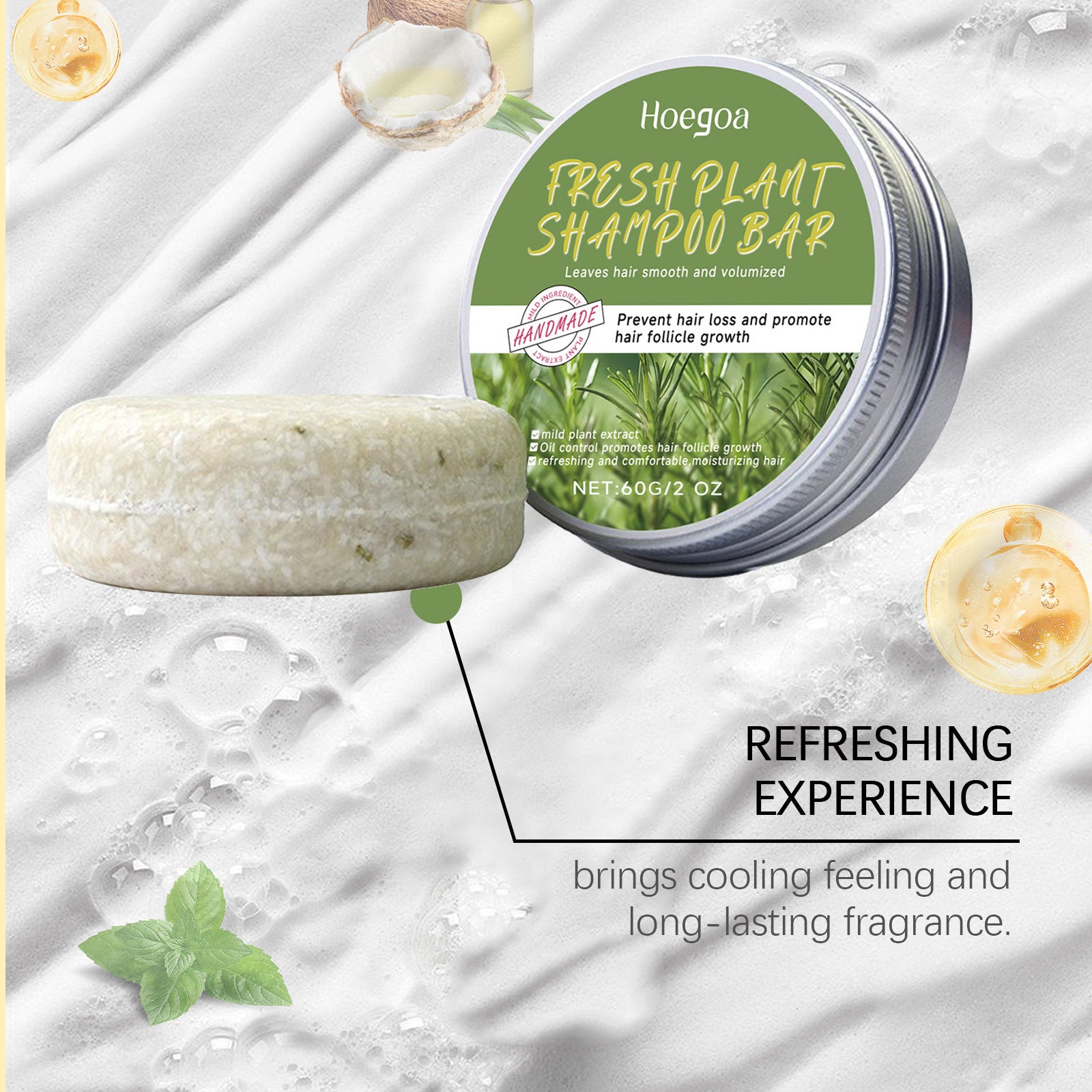 Rosemary Shampoo Bar for Hair Growth and Scalp Oil Control 60g