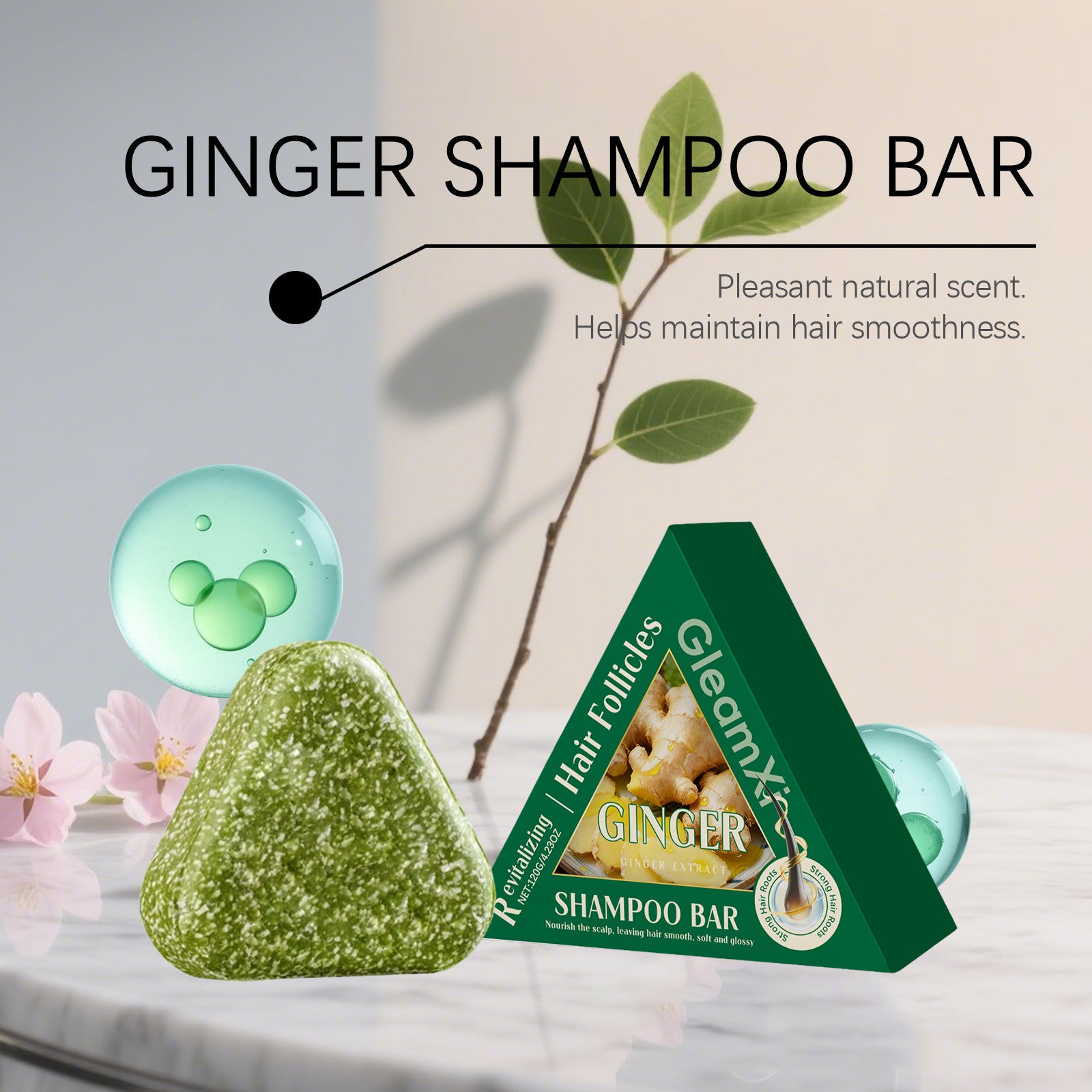 Ginger Extract Solid Shampoo Bar for Hair Loss and Scalp Nourishment