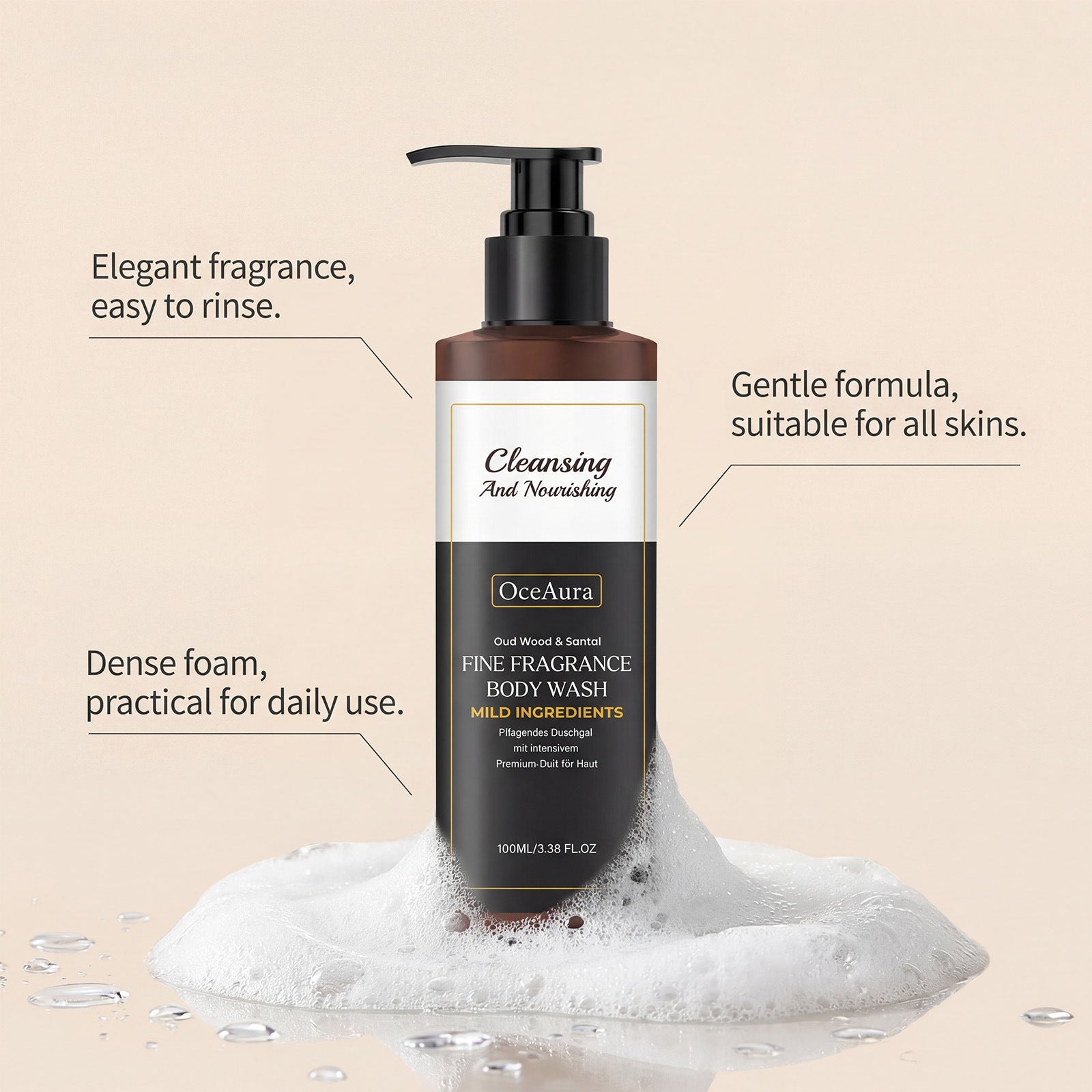 Oud Wood and Santal Fragrance Body Wash Cleansing and Nourishing Gel