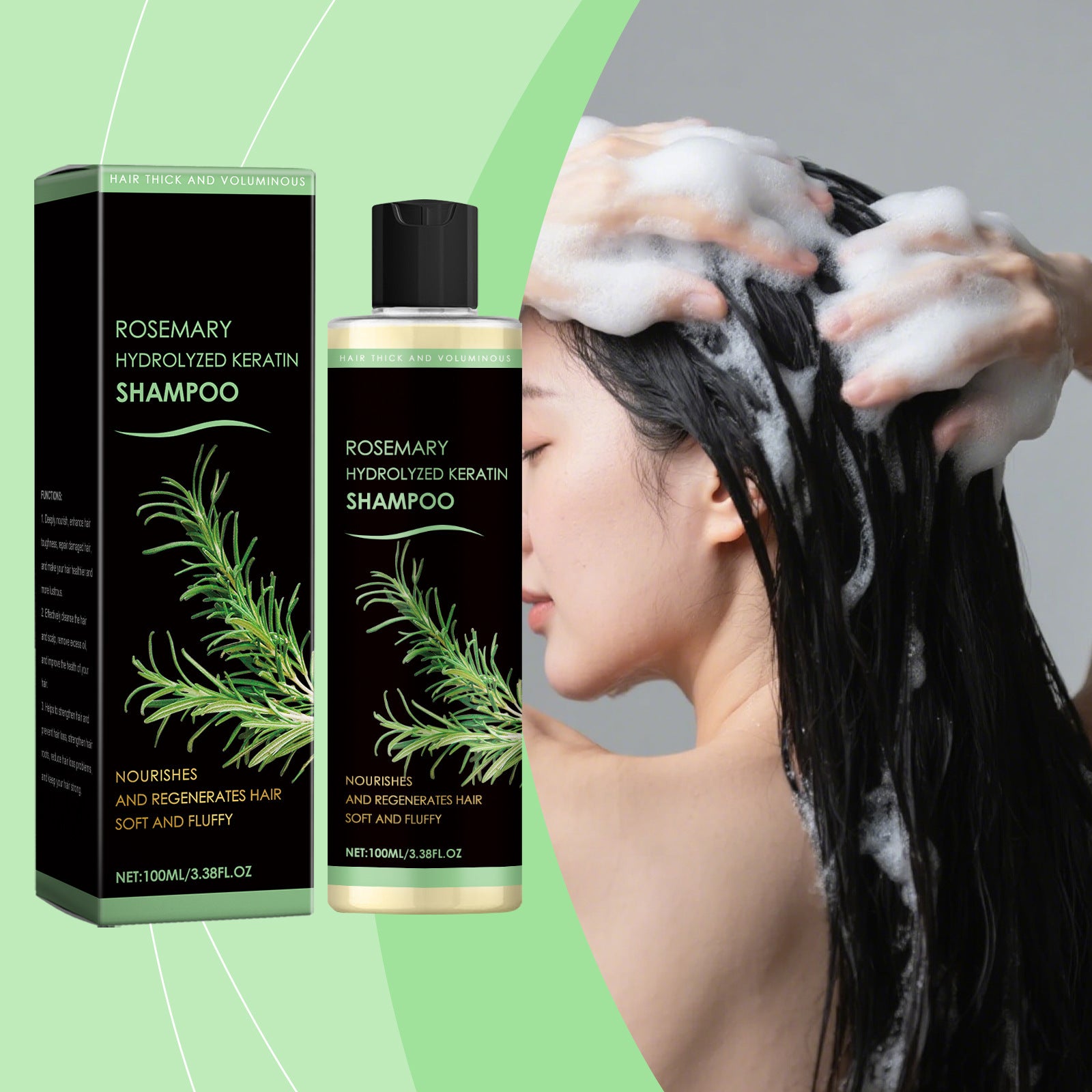 Rosemary Hydrolyzed Keratin Shampoo 100ml Scalp Soothing Volumizing - 8