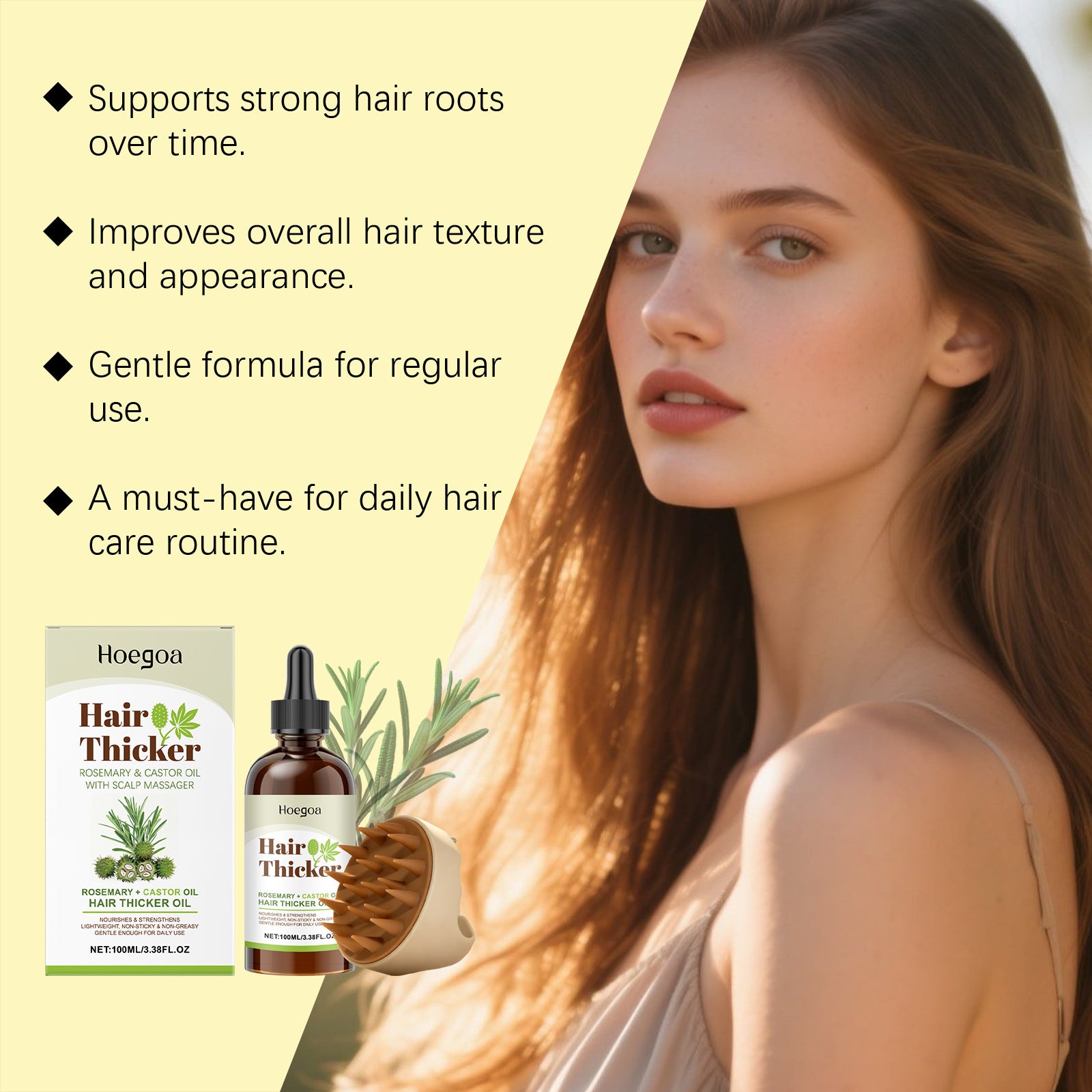 Rosemary Castor Hair Thickening Oil Set with Silicone Scalp Massager - 15