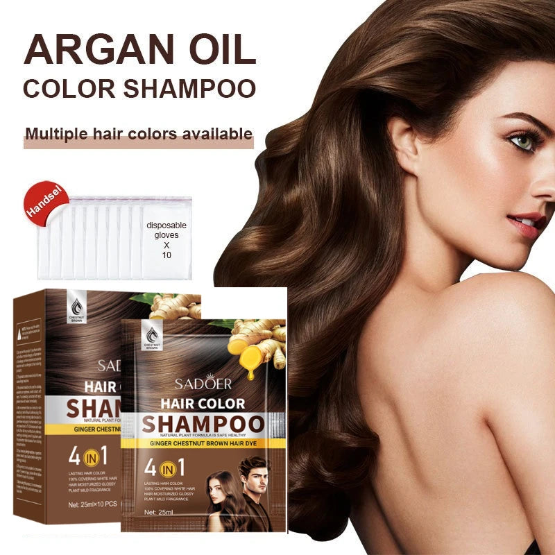 Argan Oil Hair Color Shampoo 4 in 1 Plant Extract Unisex Coloring - 1