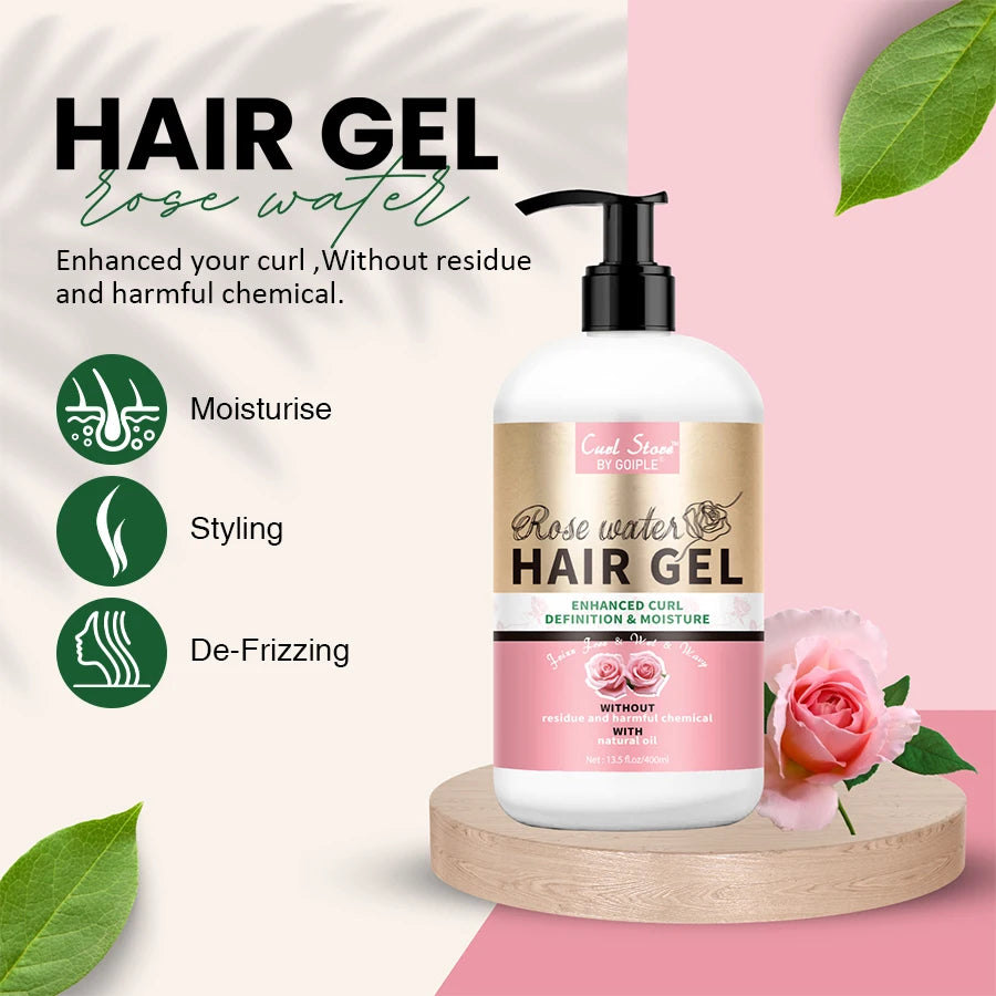 Rose Water Hair Styling Gel for Curl Definition and Moisture Control
