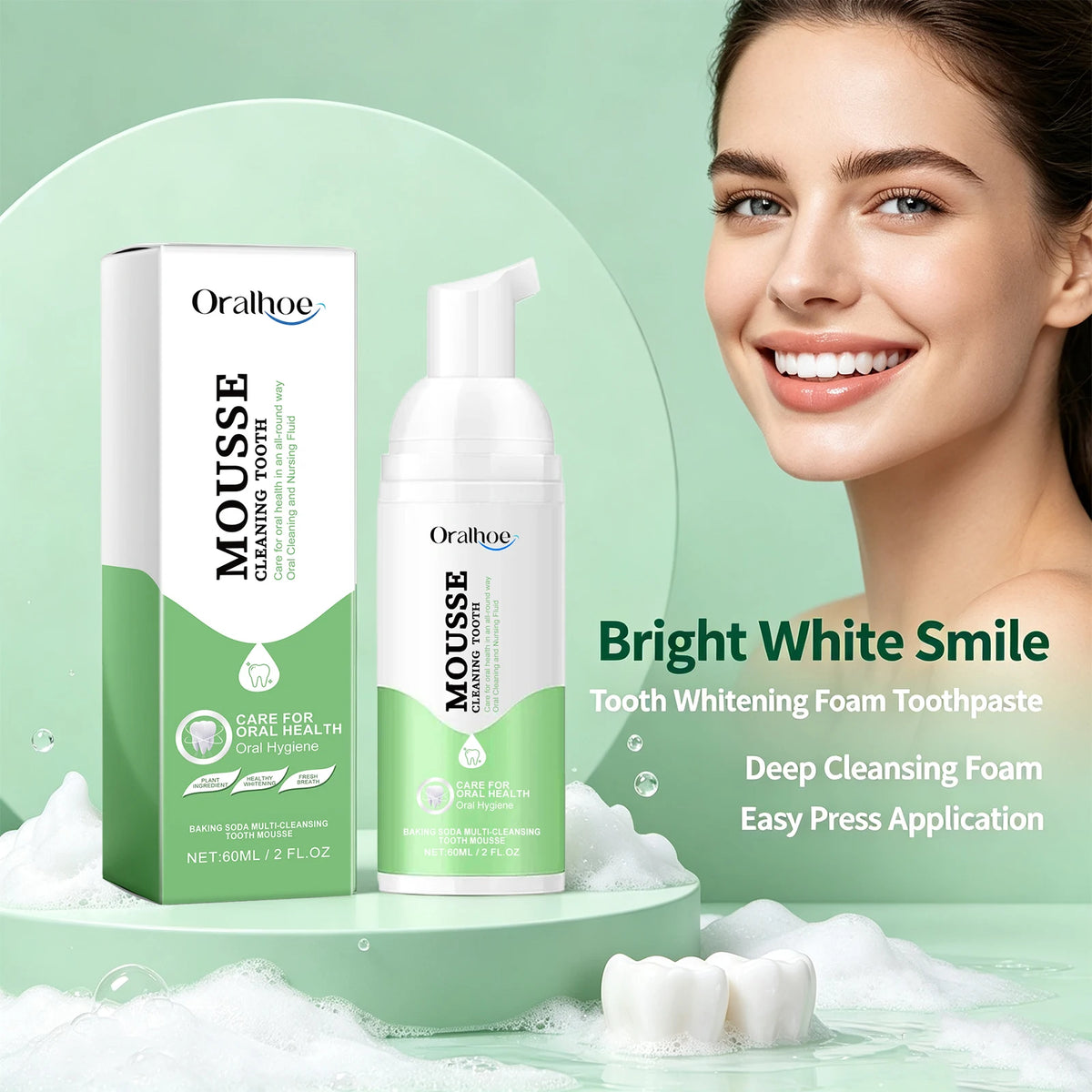 Whitening Foaming Toothpaste for Stain Removal and Fresh Breath