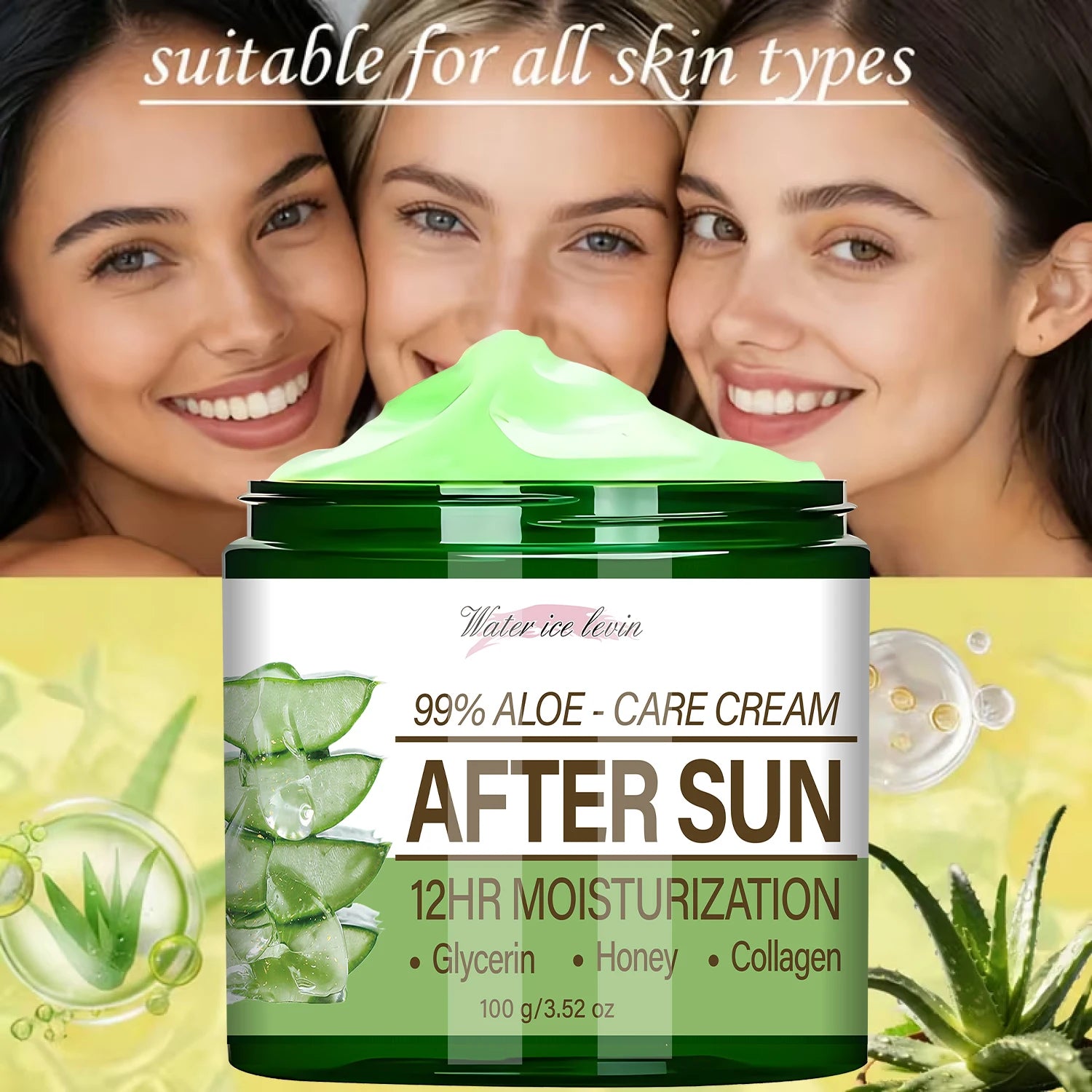 99% Aloe Vera After Sun Cream Moisturizer with Collagen and Glycerin - 10